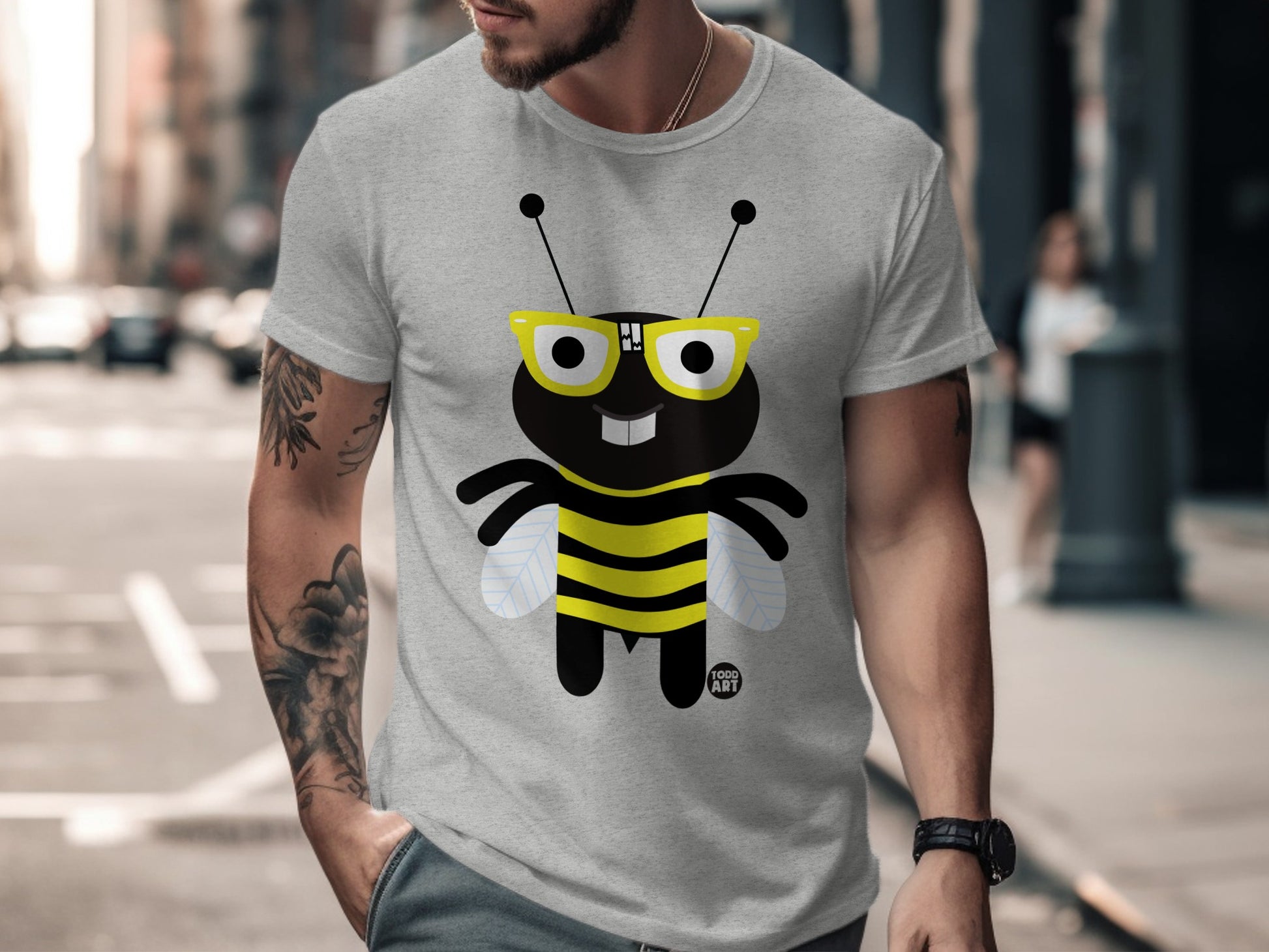 Cute Cartoon Bee with Glasses Graphic T-Shirt