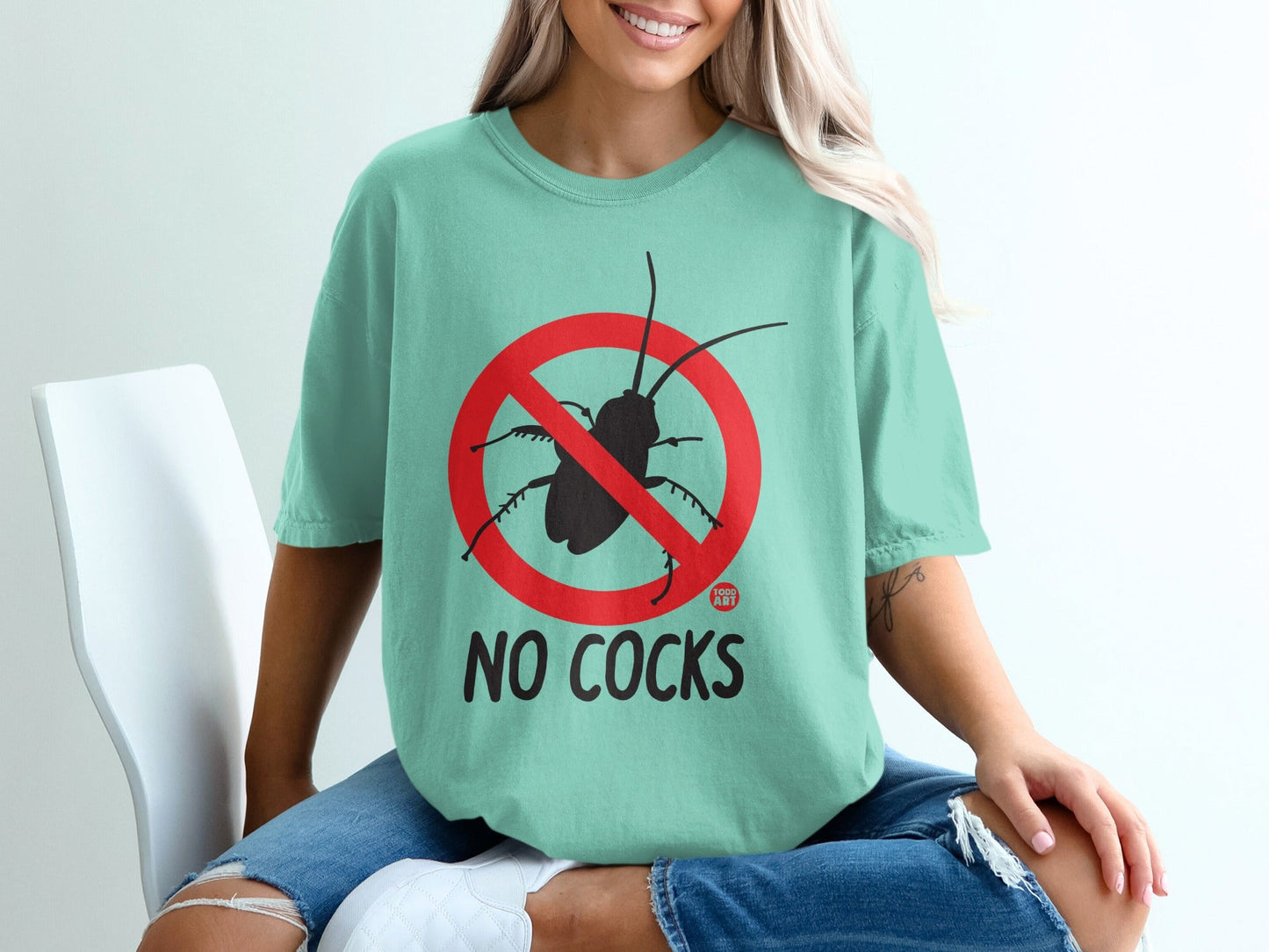 No Cocks Roach Graphic T-Shirt Fun Shirt Statement Tee