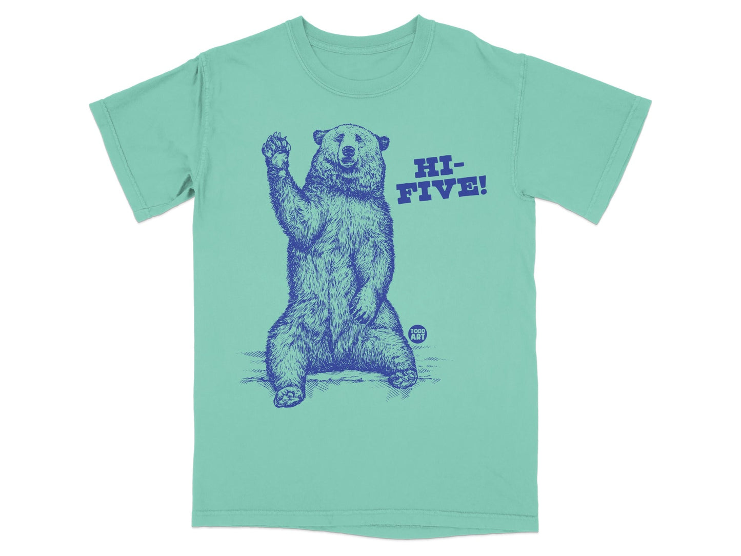 Hi-Five Bear Graphic Teal Short Sleeve T-shirt