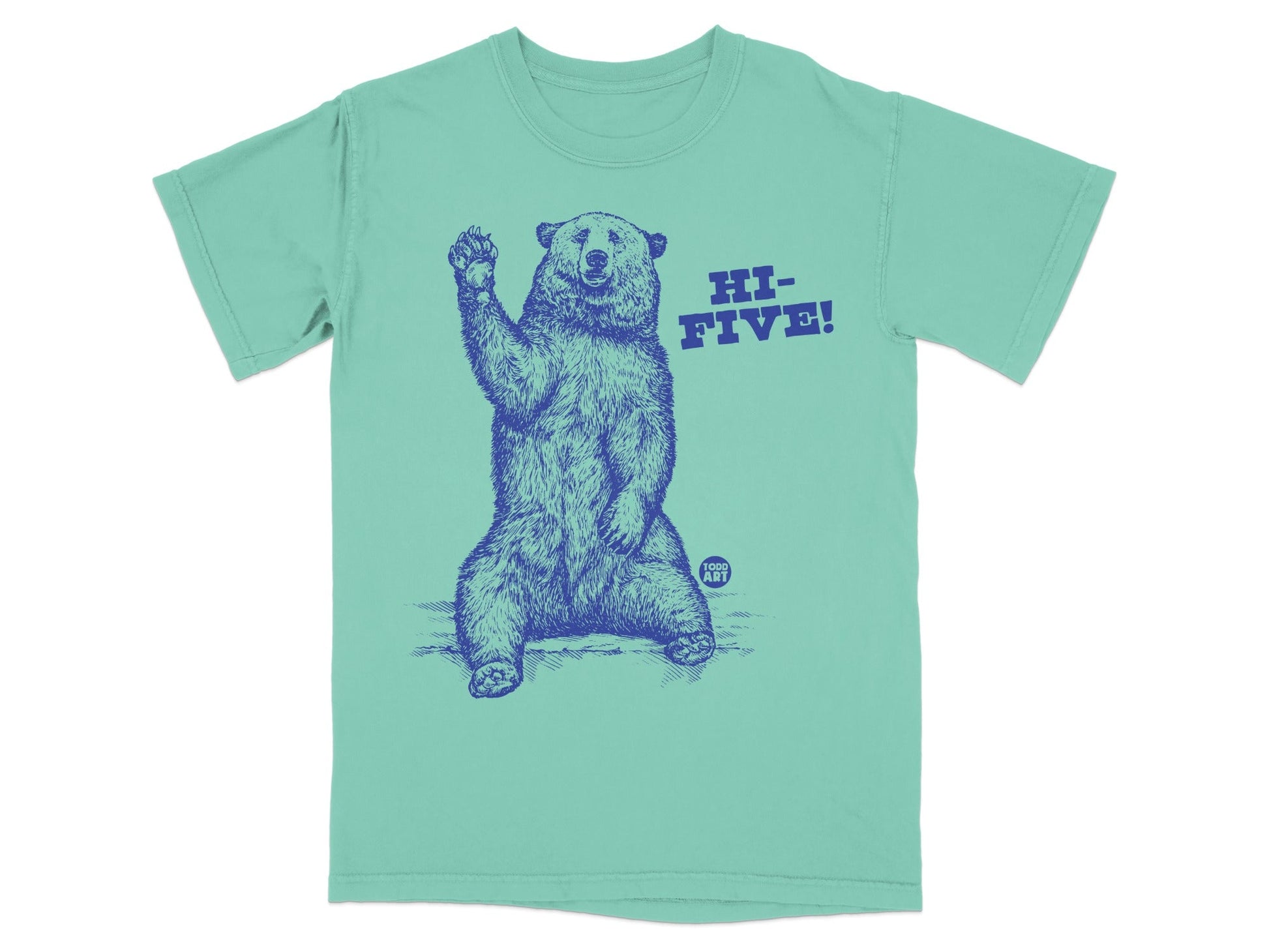 Hi-Five Bear Graphic Teal Short Sleeve T-shirt