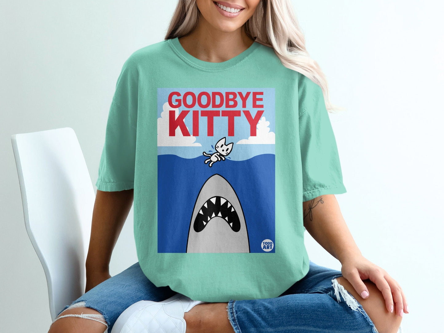Goodbye Kitty Shark Graphic Design T-Shirt
