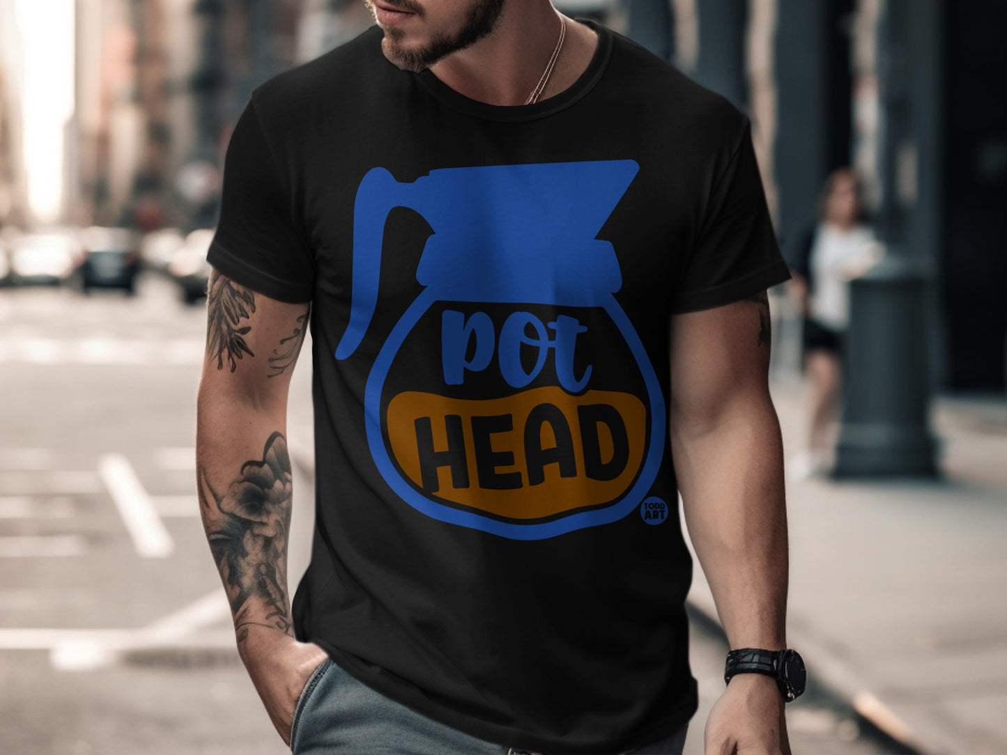 Funny Coffee Pot Head Graphic Print T-shirt for Men