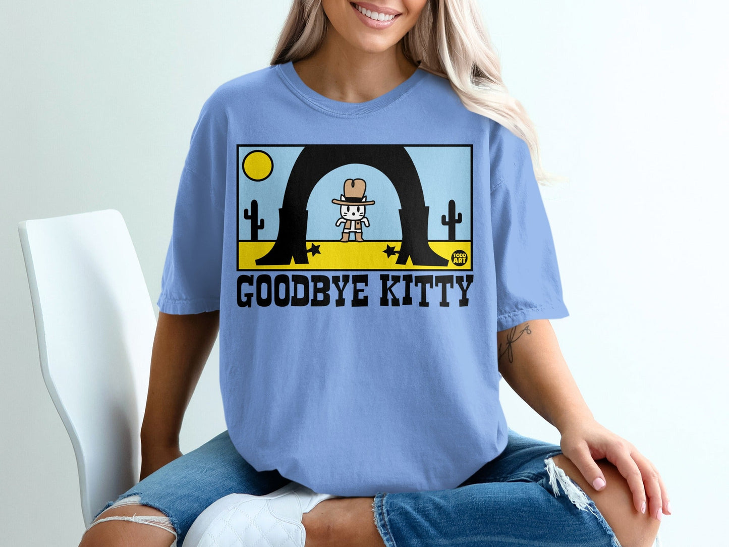 Goodbye Kitty Western Graphic Blue T-Shirt