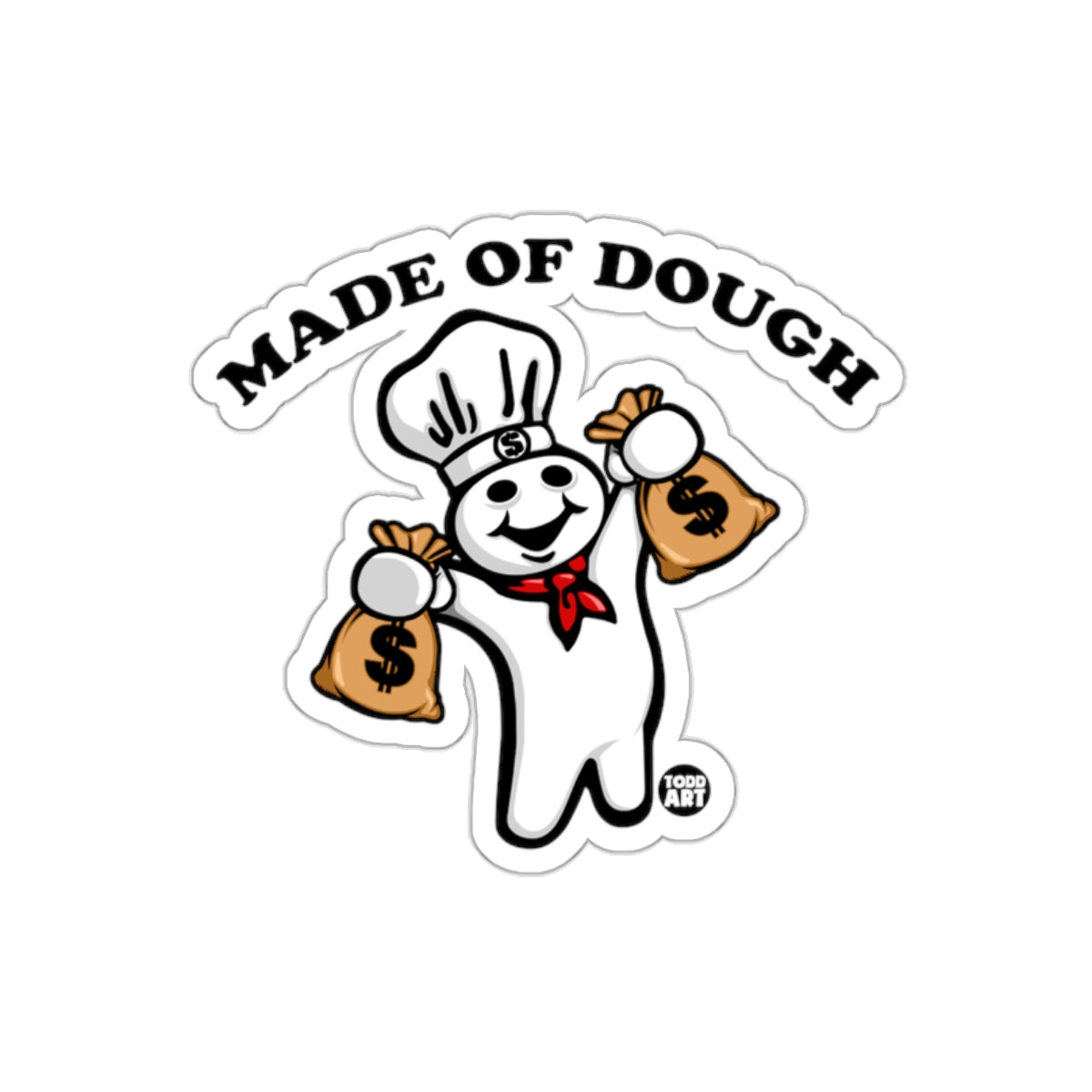 Made of Dough Cartoon Chef Holding Money Bags sticker