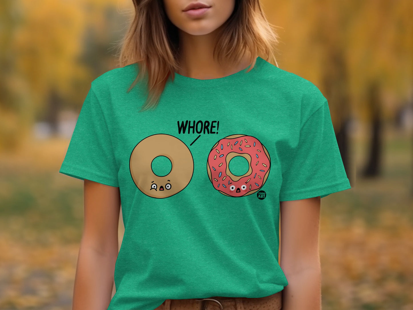 Humorous Donut Illustration Green Casual Shirt