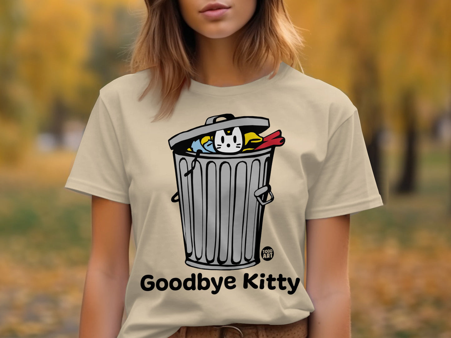 Goodbye Kitty Graphic Trash Can Design T-shirt