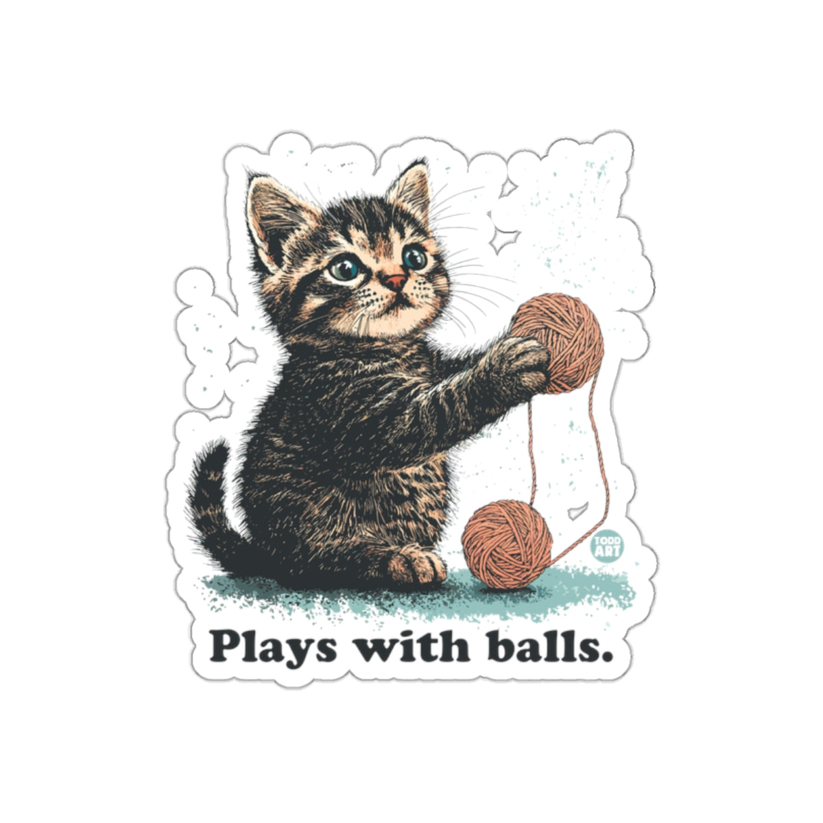 Adorable Kitten Plays with Balls Sticker Design