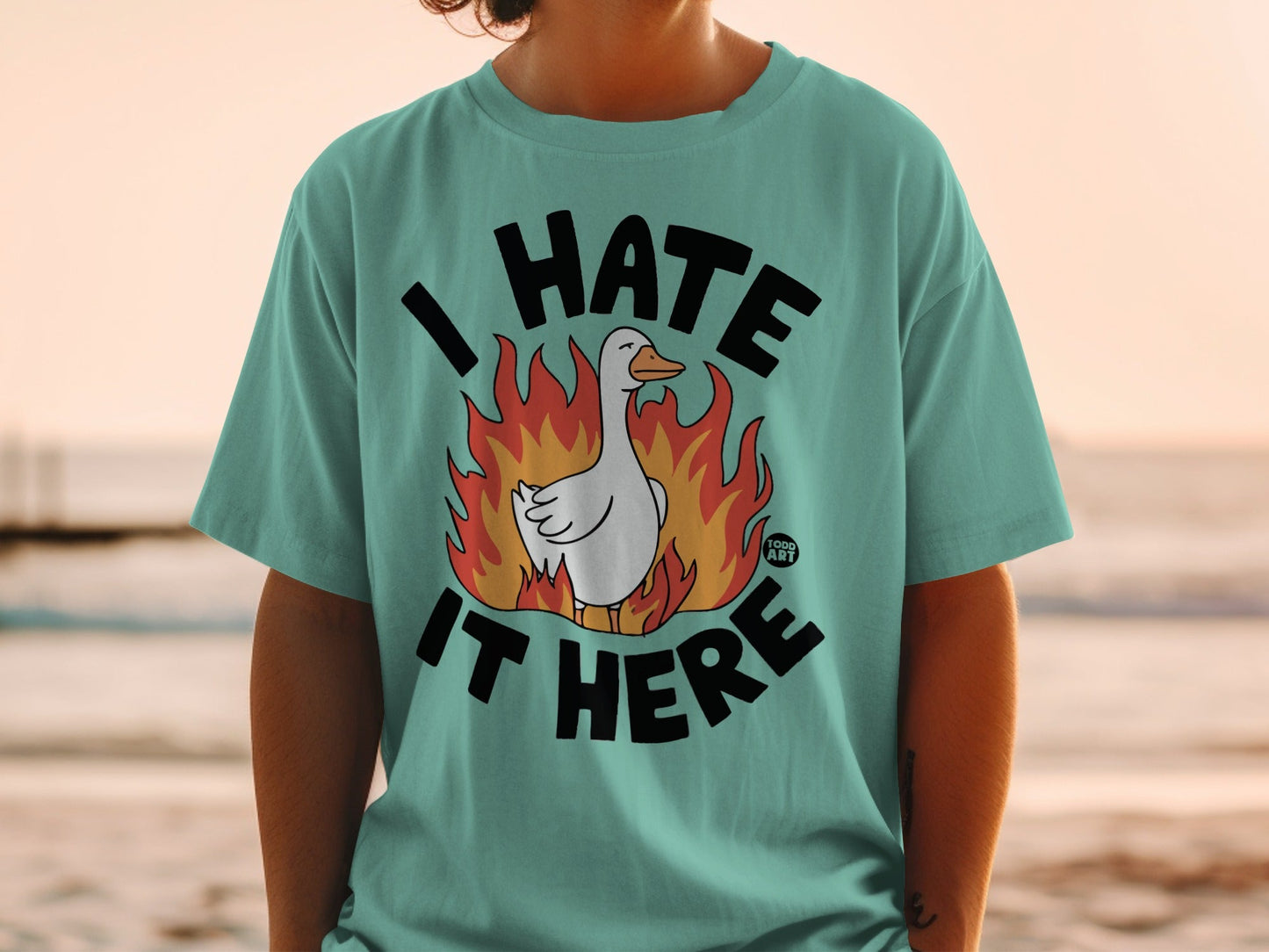 I Hate It Here Duck on Fire Graphic Short-Sleeve Tee