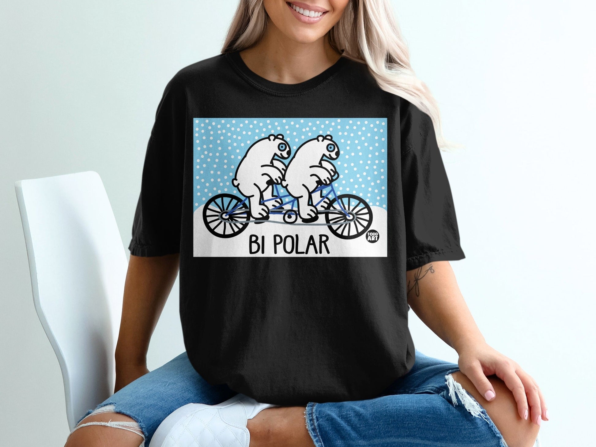 Funny Polar Bears Riding Bicycle Graphic Shirt