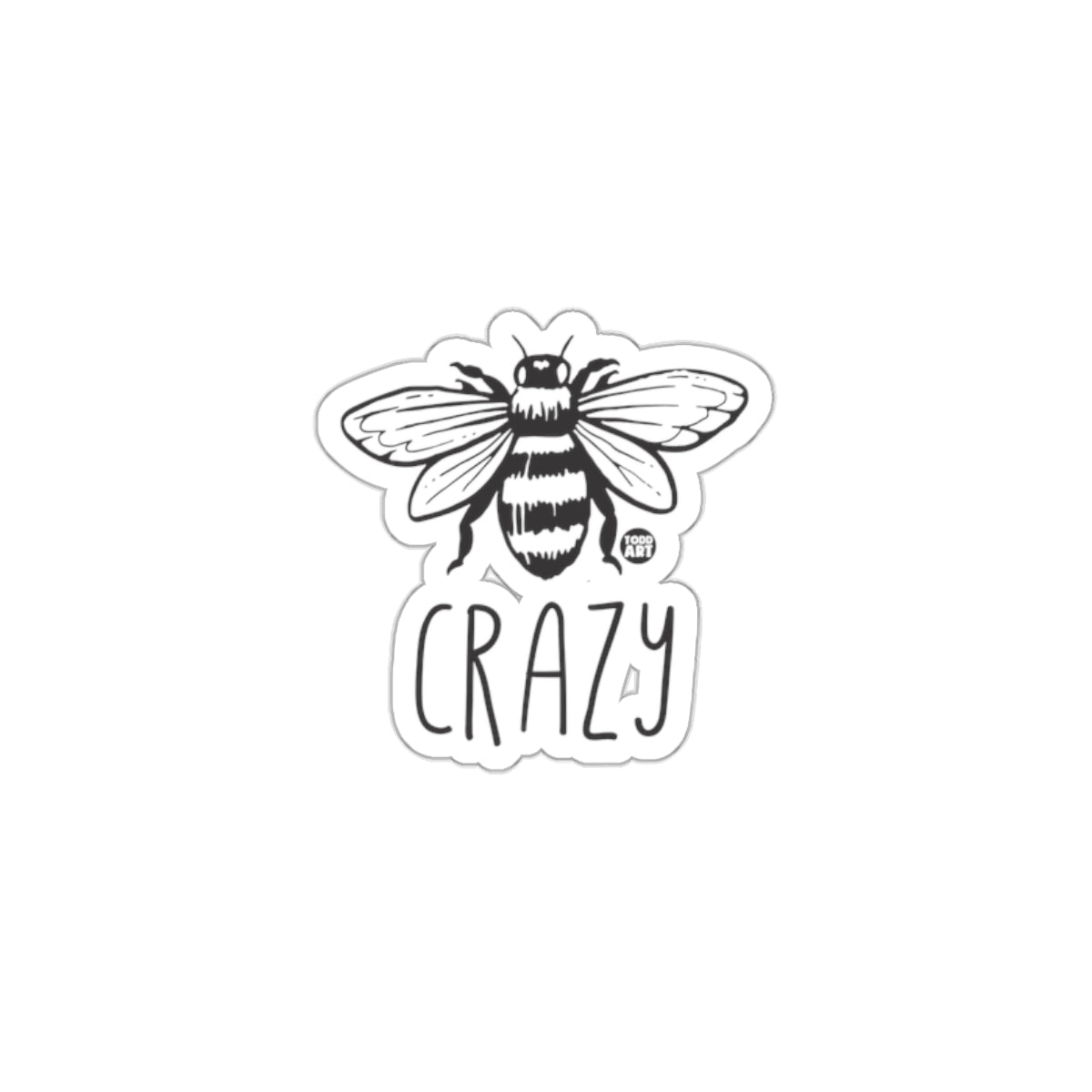 Crazy Bee Sticker Black and White Design Sketched