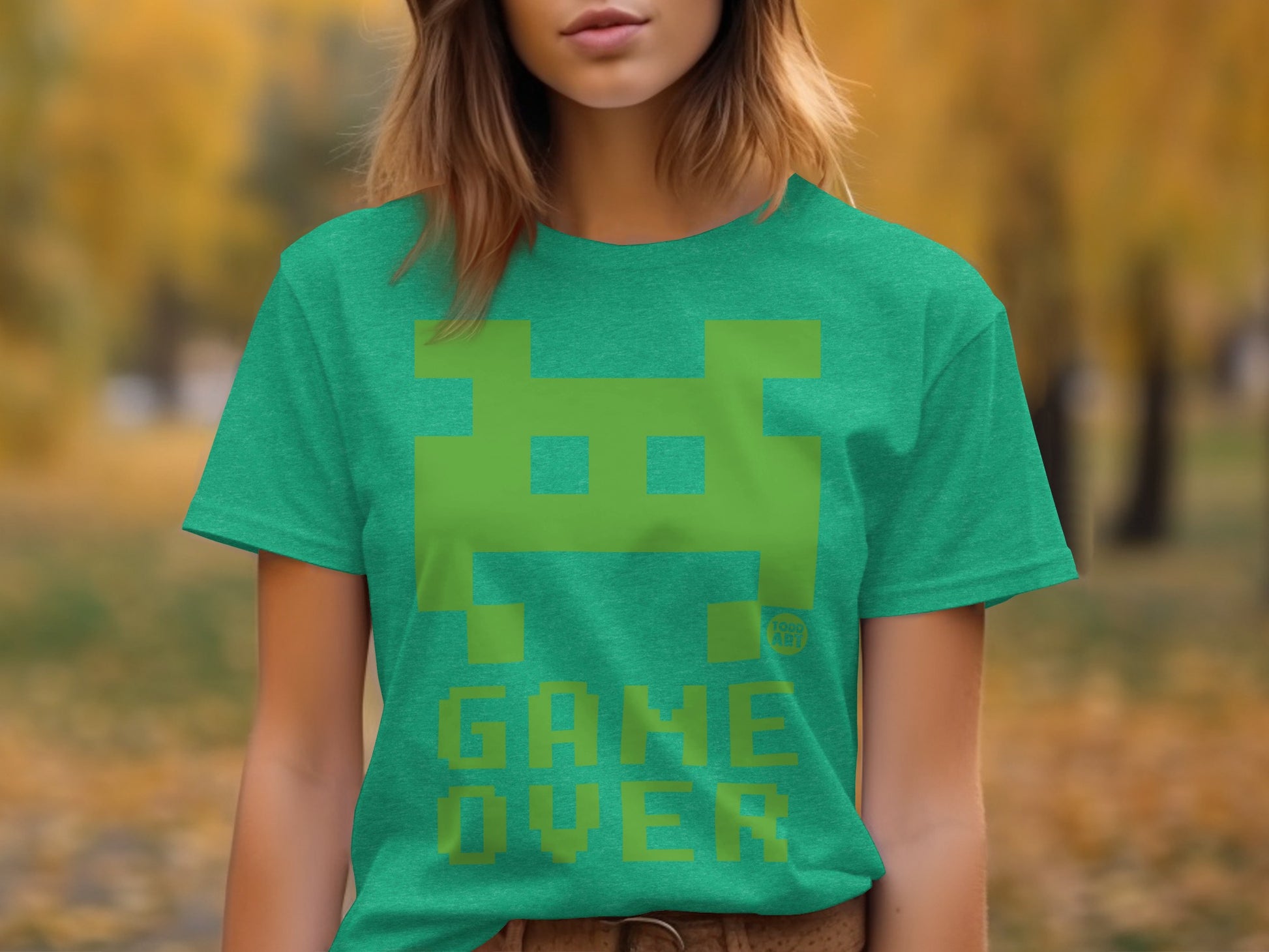 Retro Style Green Game Over Graphic Tee Shirt