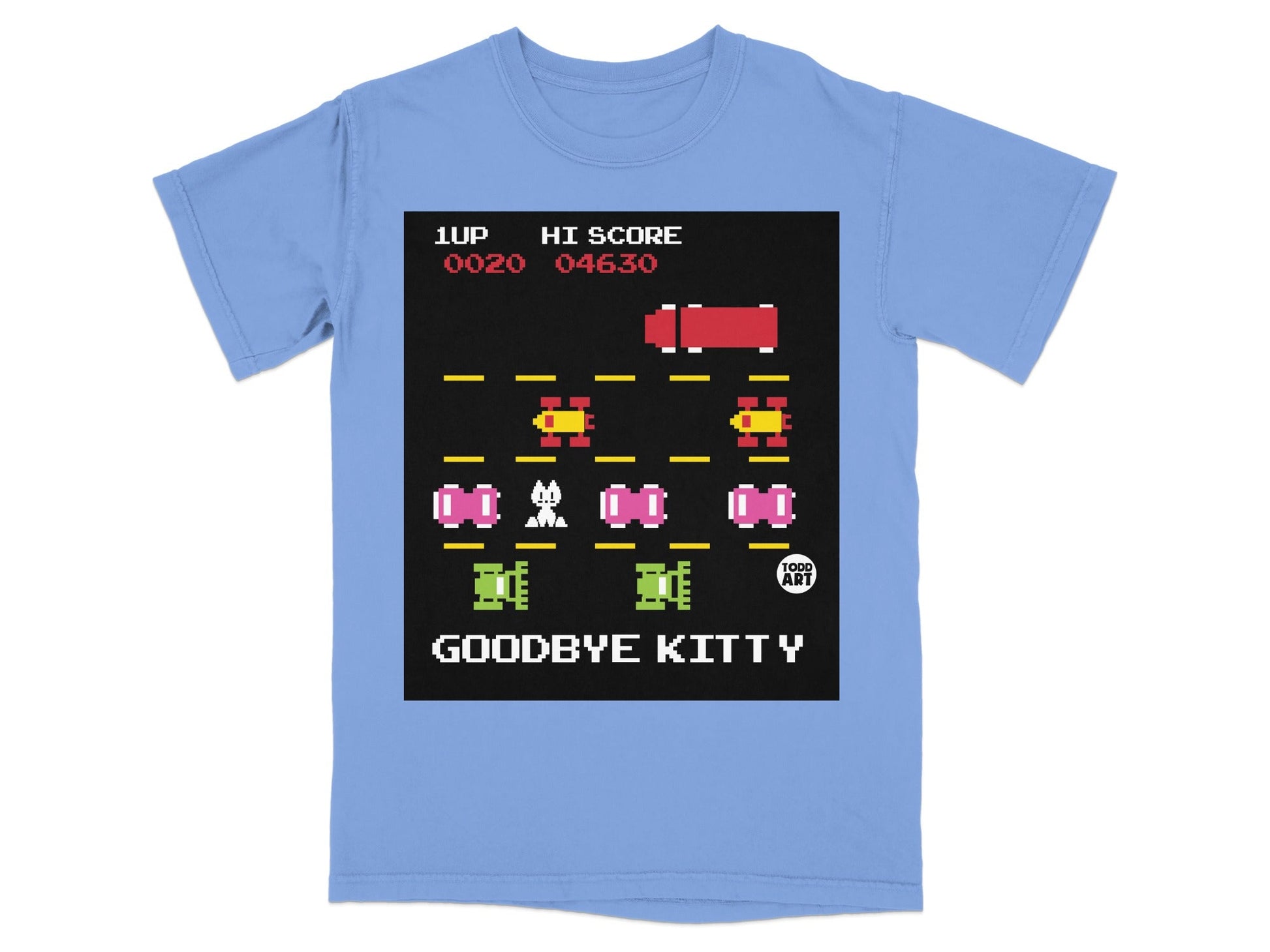 Retro Arcade Goodbye Kitty Blue T-shirt