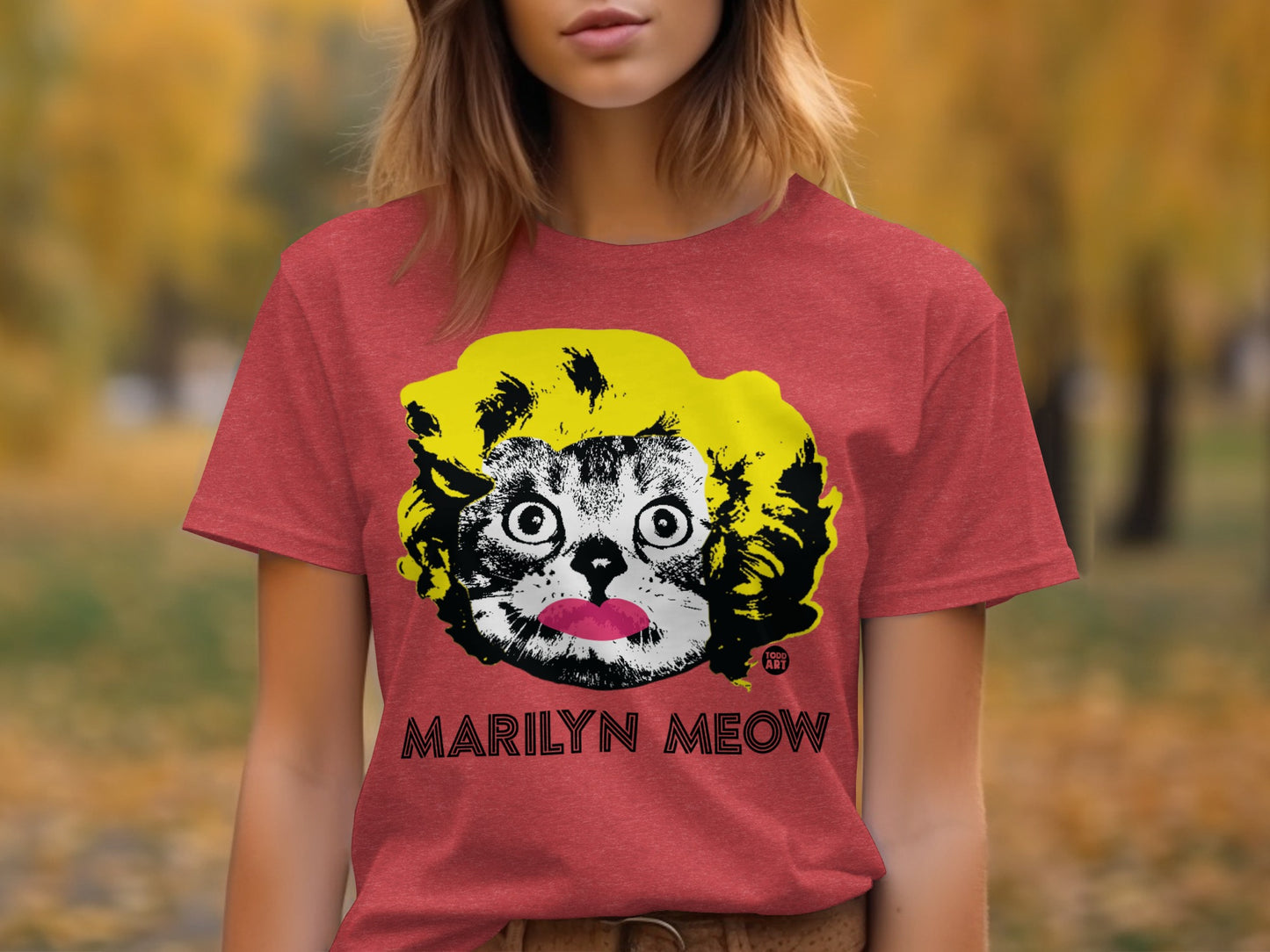 Marilyn Meow Cat Graphic Design Tee Shirt