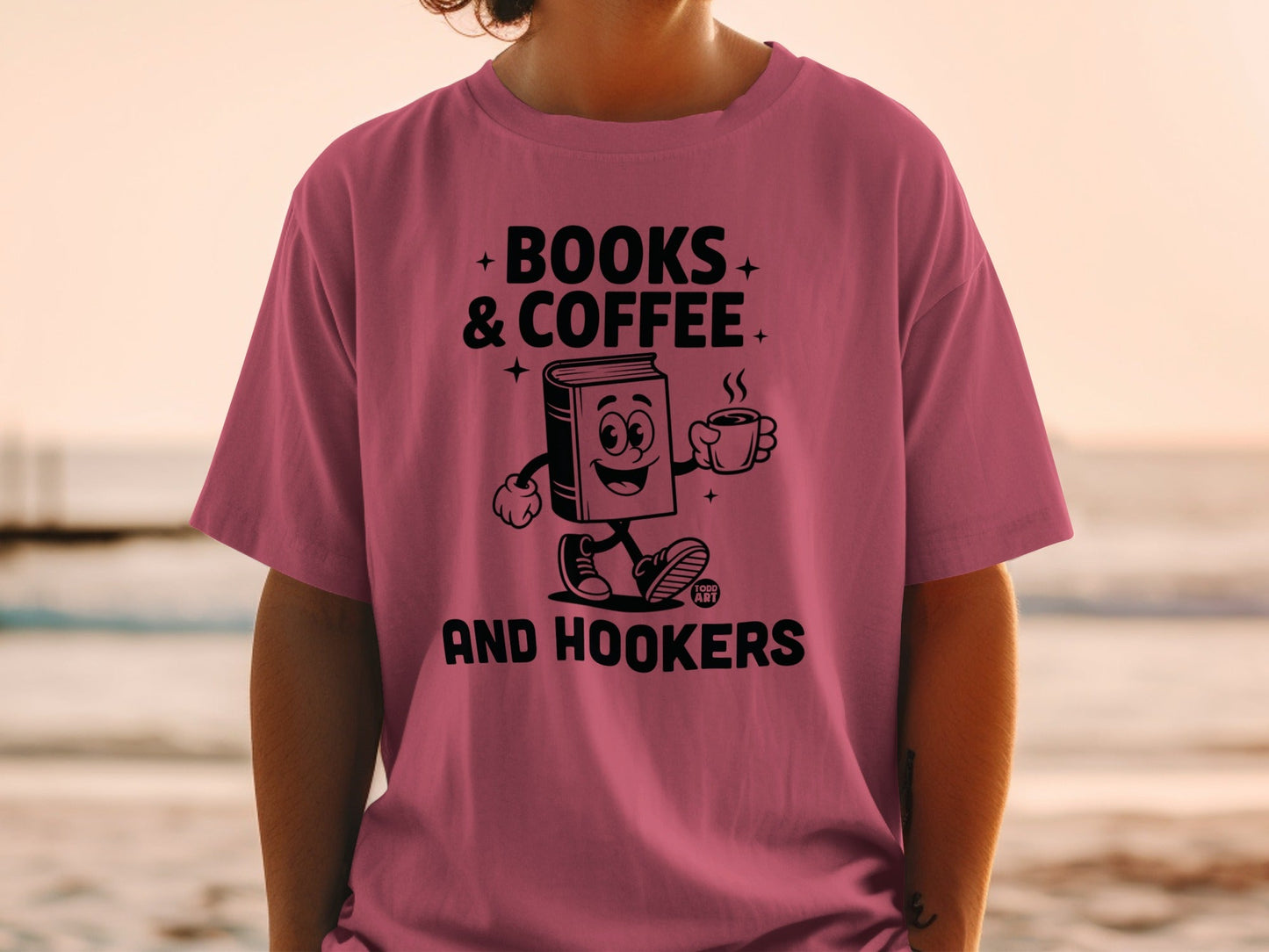 Books Coffee and Hookers Graphic Pink Shirt