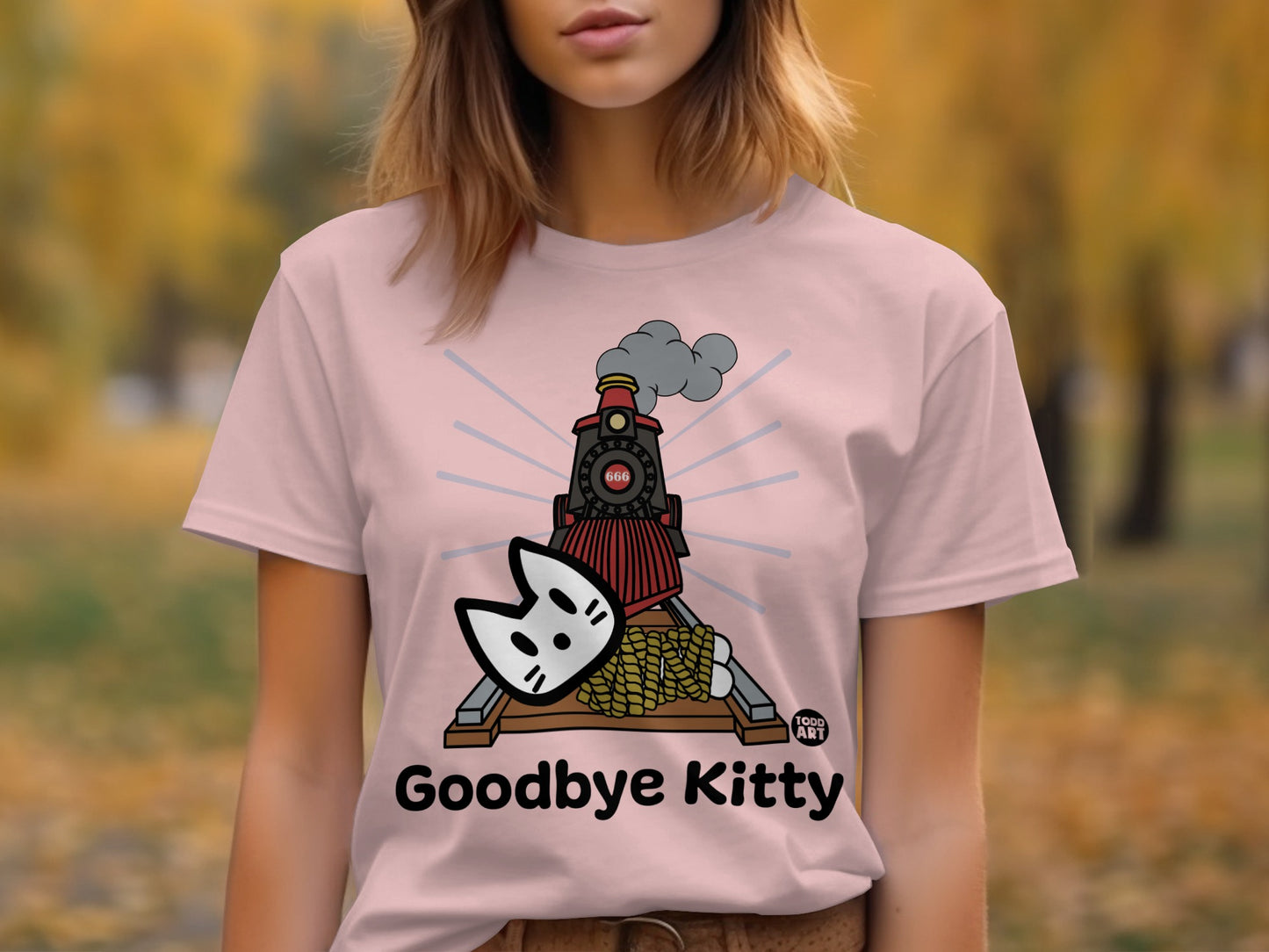 Goodbye Kitty Funny Train Design T-Shirt