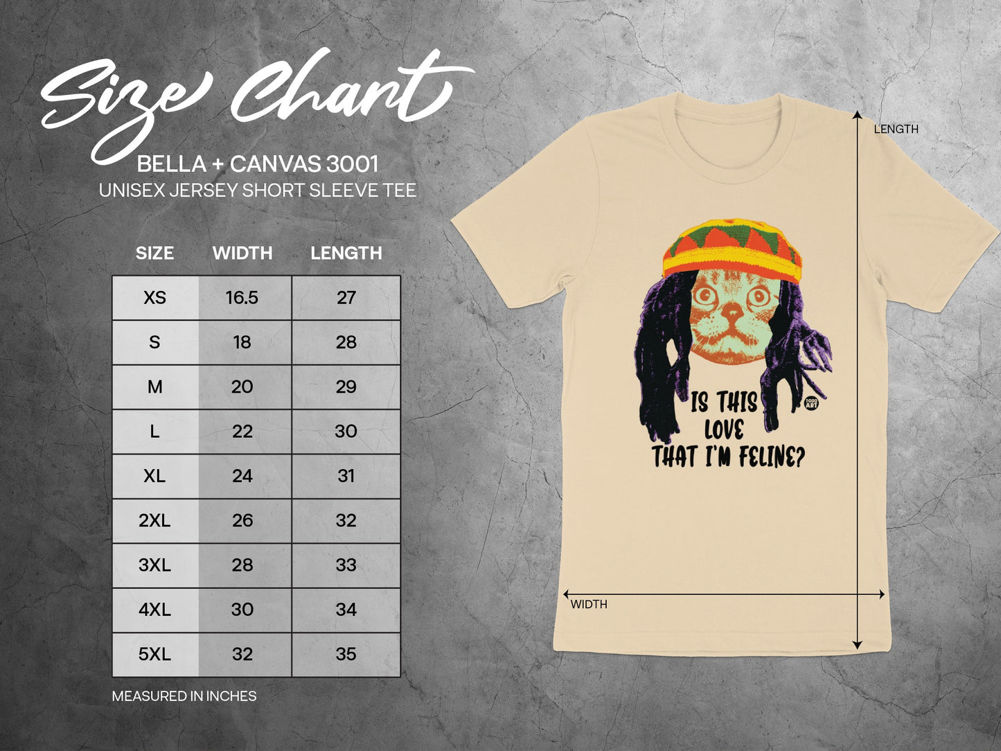 Is This Love That I'm Feline T-Shirt Size Chart
