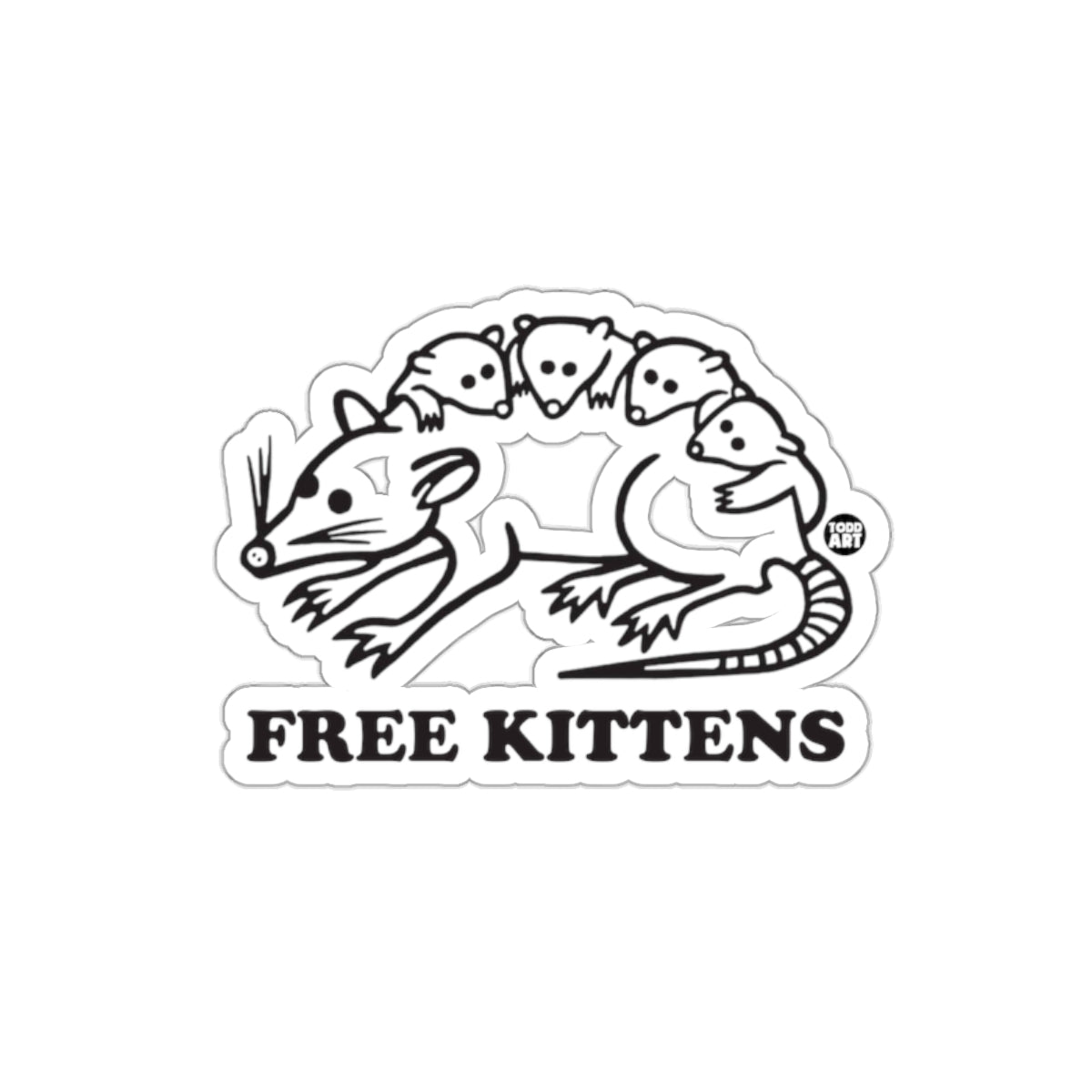 Funny Opossum With Babies and Free Kittens Text sticker