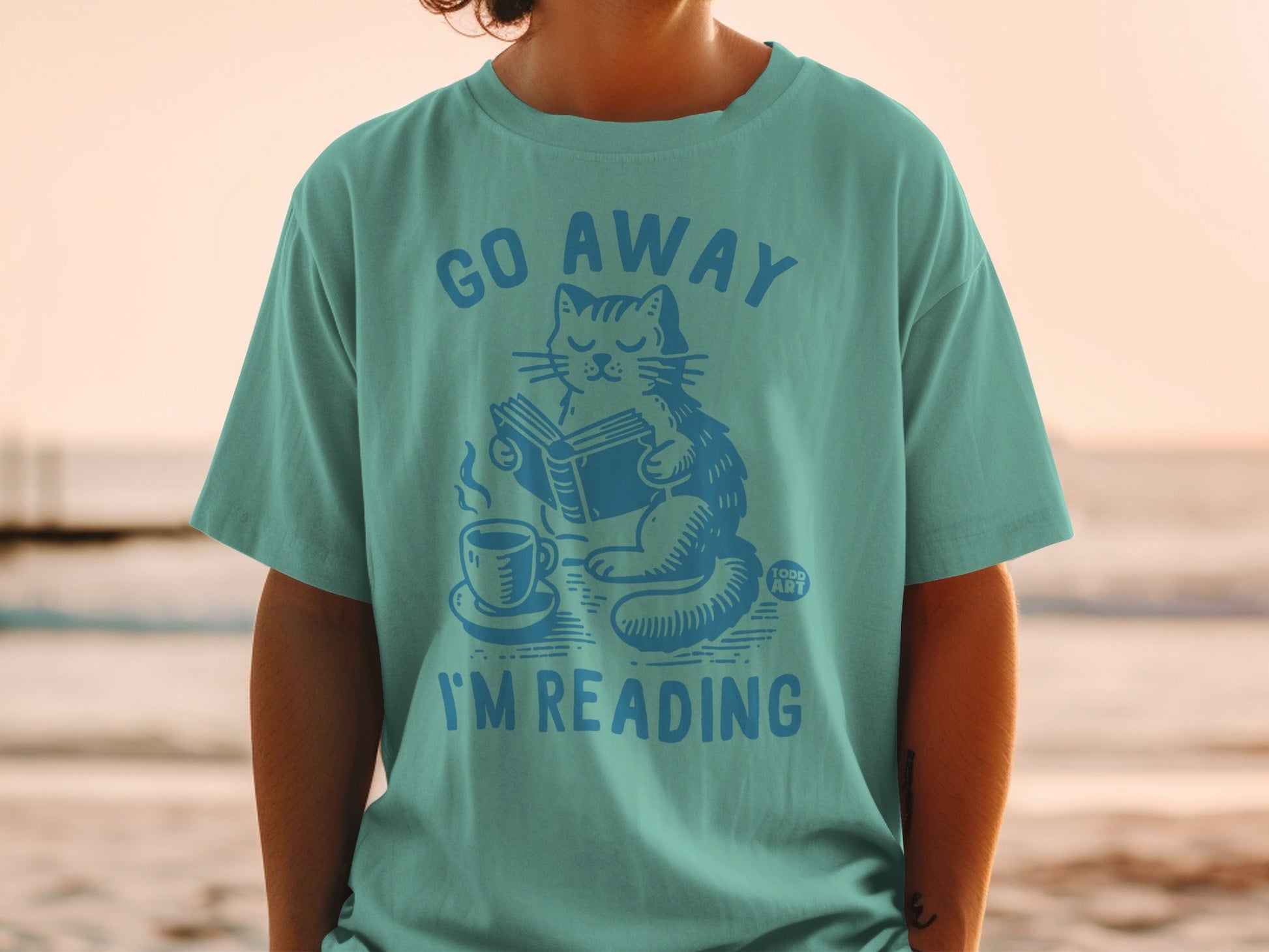Go Away I'm Reading Cat with Coffee T-Shirt
