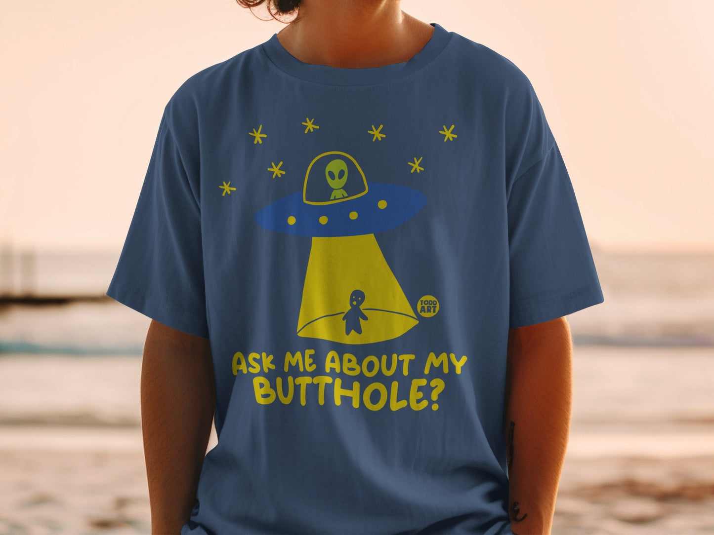 Ask Me About My Butthole Alien UFO Graphic Tee