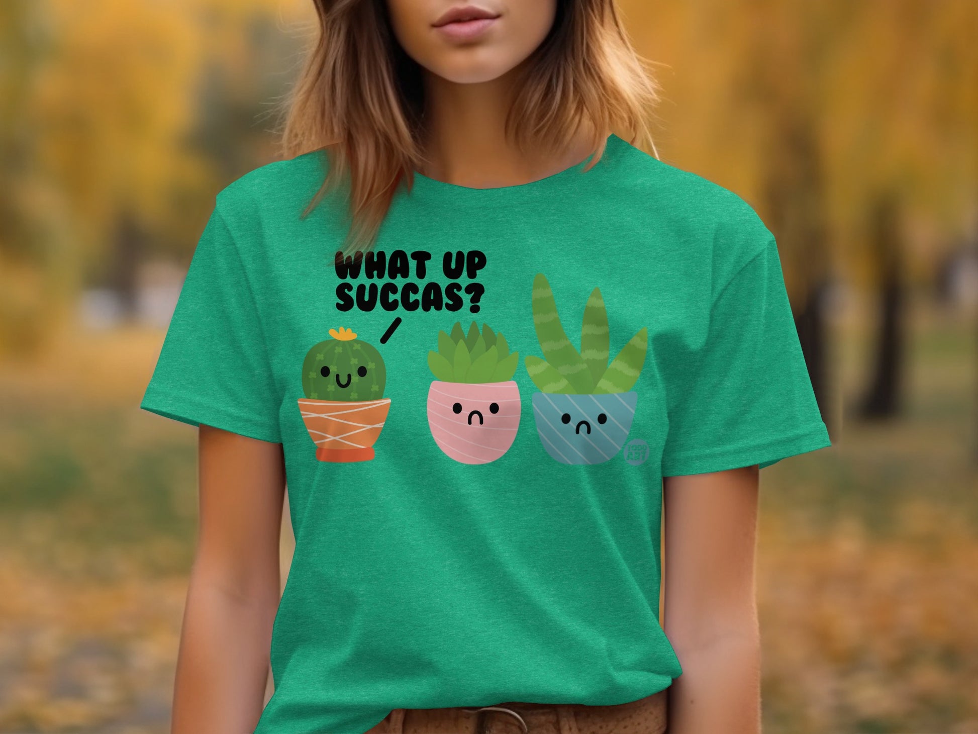 What Up Succas Cute Cartoon Plants Graphic T-Shirt