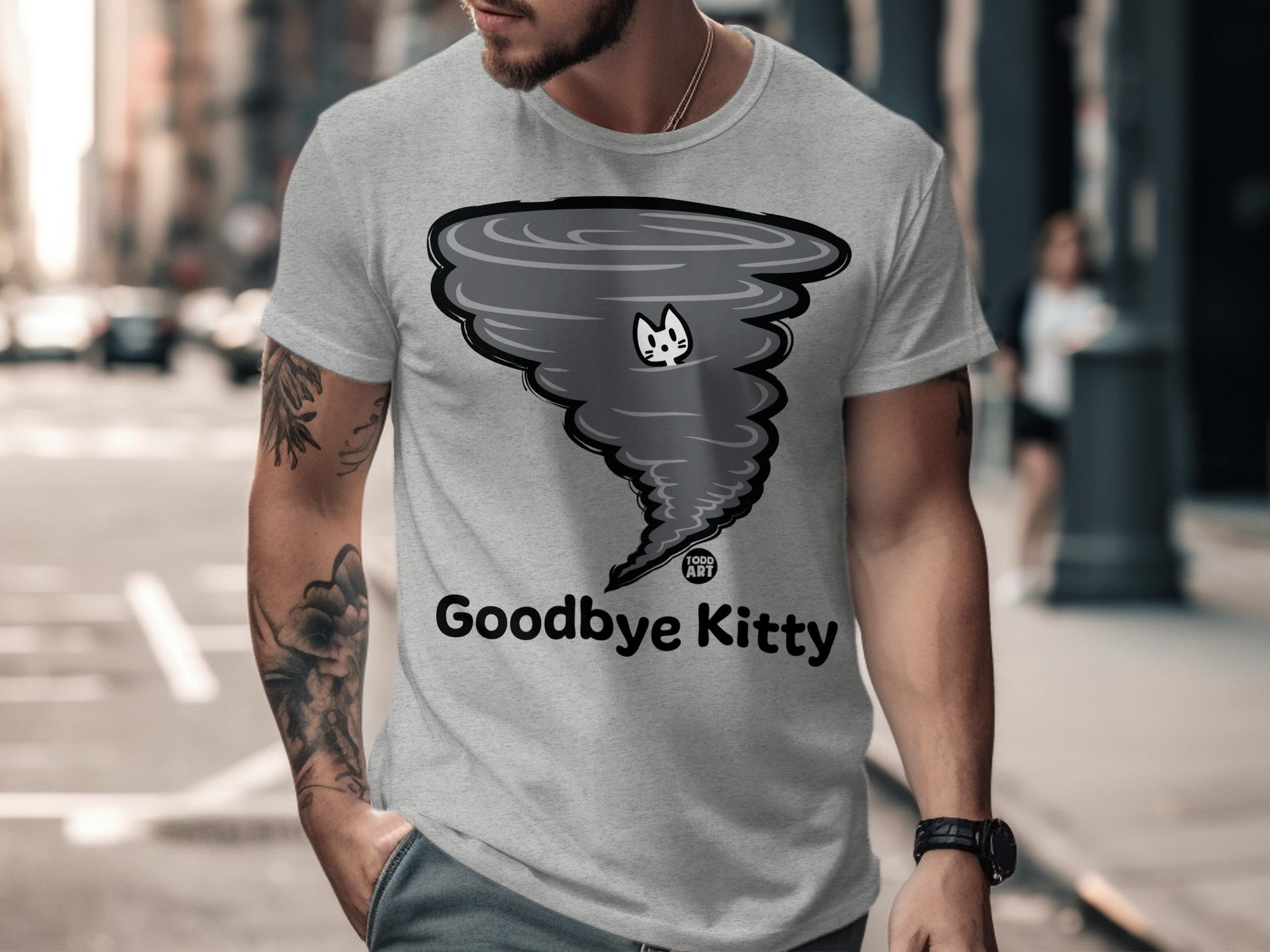 Funny Goodbye Kitty Tornado Graphic T-Shirt product