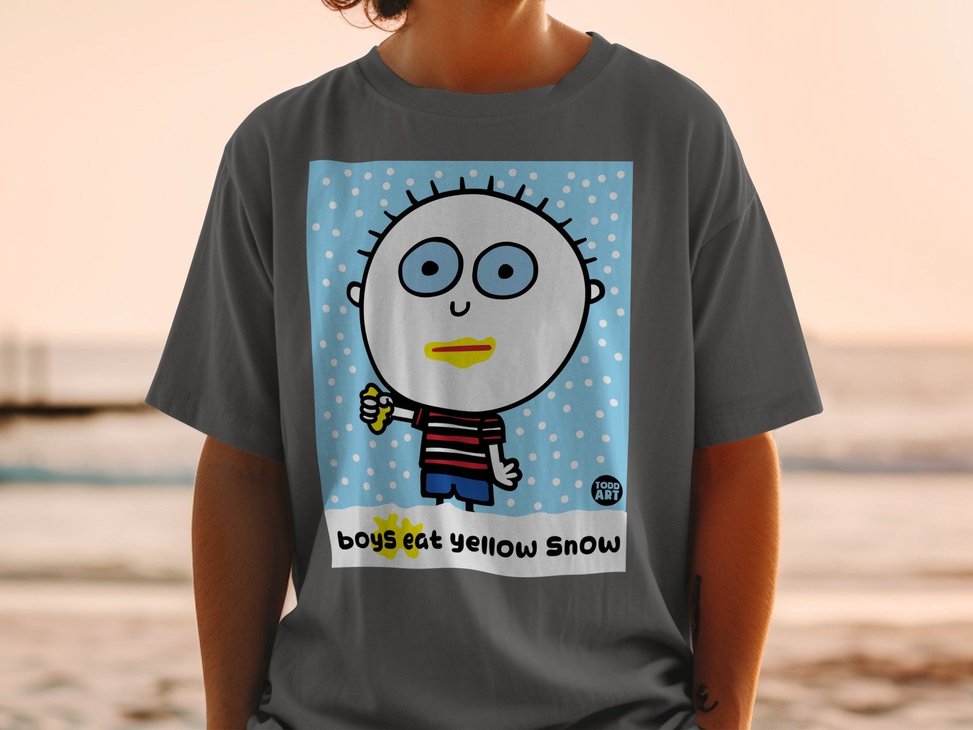 Boys Eat Yellow Snow Cartoon Character T-Shirt