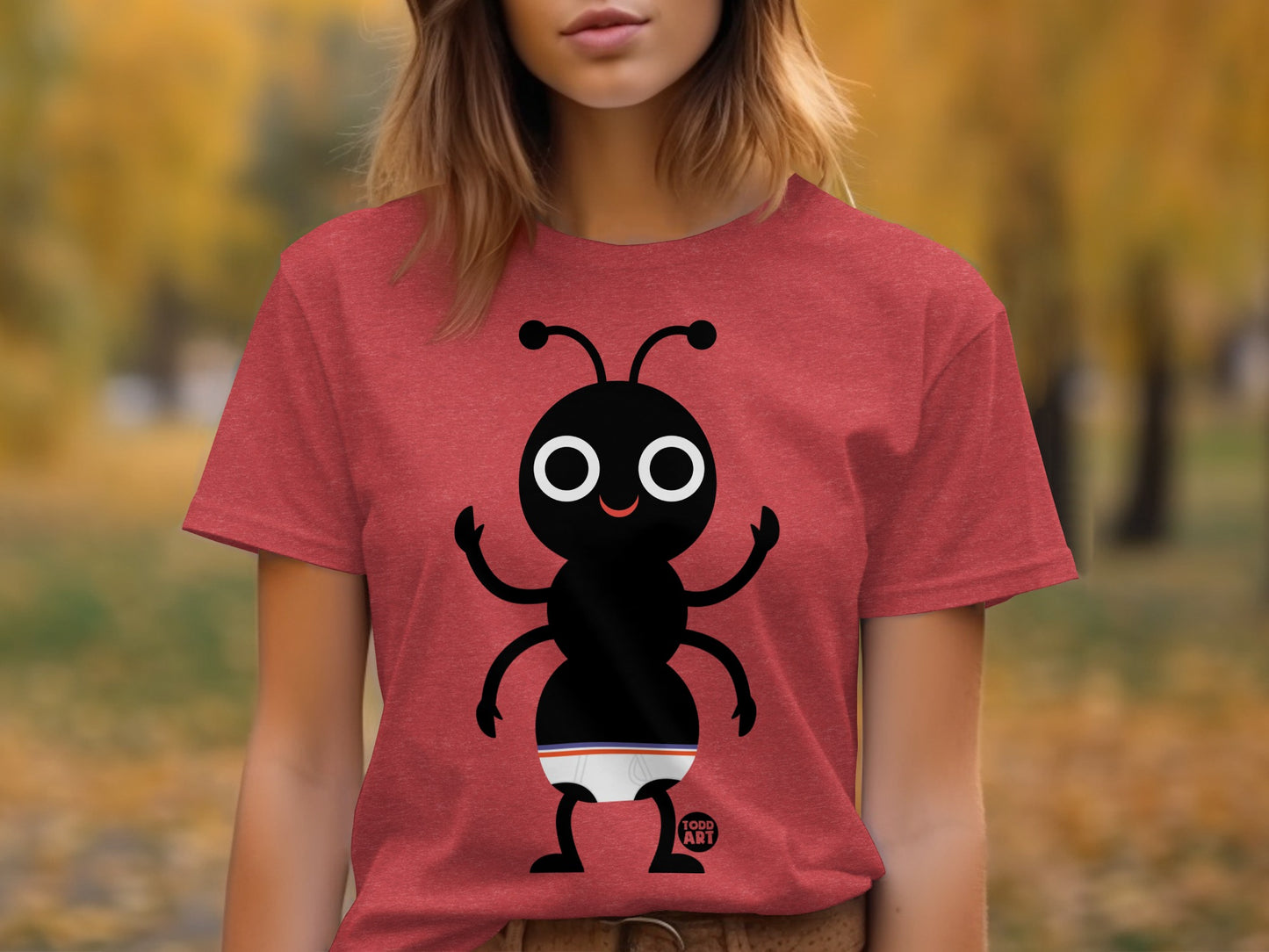 Happy Cartoon Ant Design Red T-Shirt for All Ages