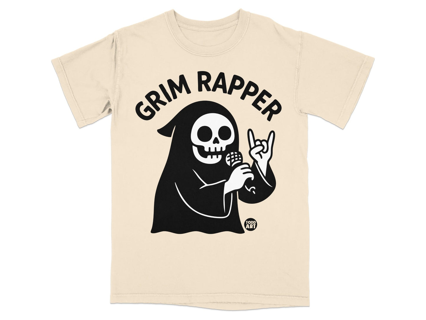 Grim Rapper t-shirt with skeleton figure holding a microphone.