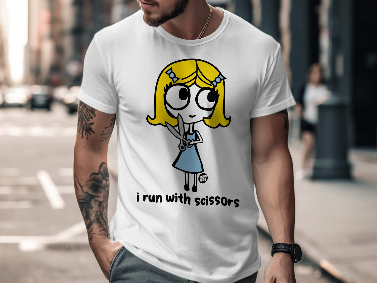 I Run With Scissors Cartoon Character T-shirt