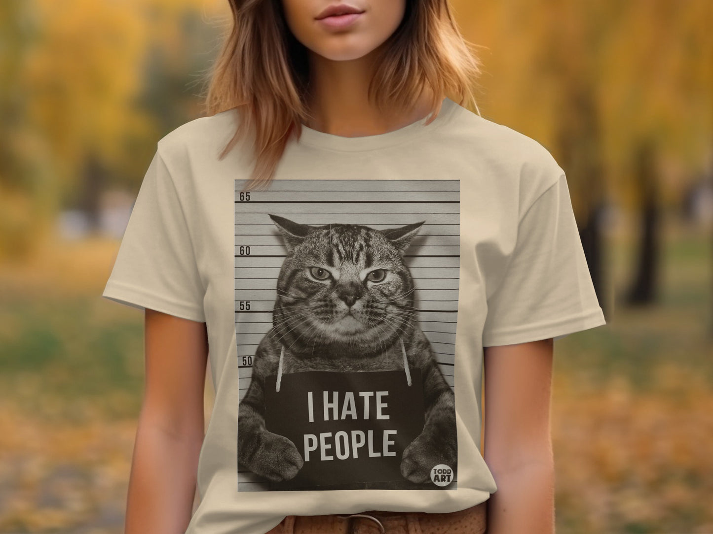 Funny Mugshot Cat I Hate People T-shirt