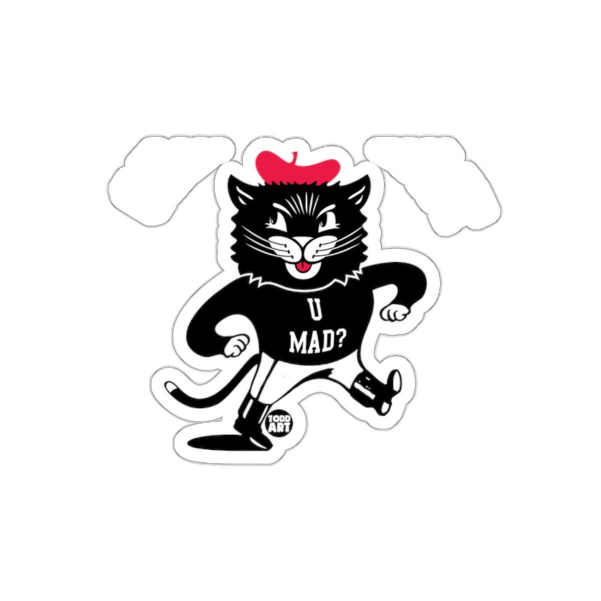 U Mad Black Cat With Red Beret Todd Art Style sticker