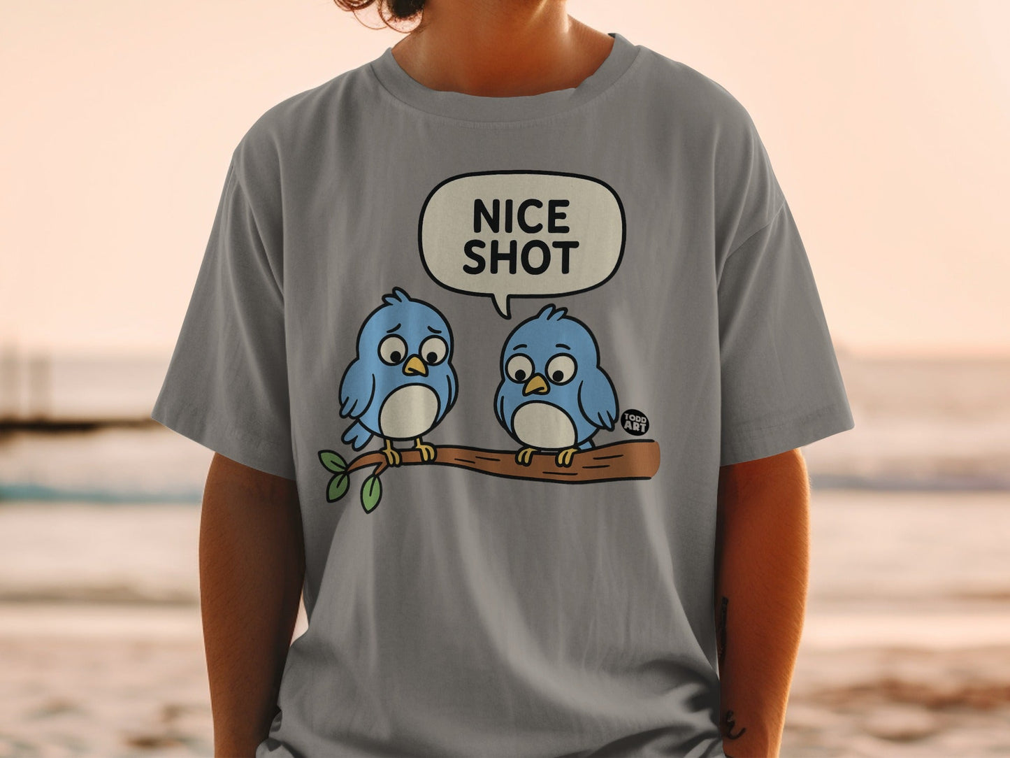 Cute Cartoon Birds with Nice Shot Print T-shirt