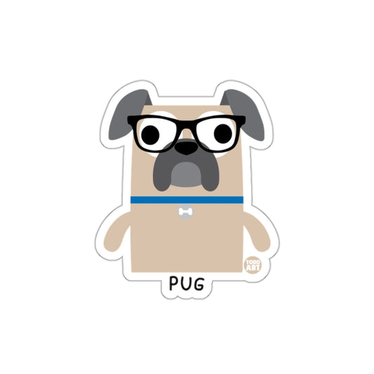Cute Cartoon Pug with Glasses Graphic Sticker Design