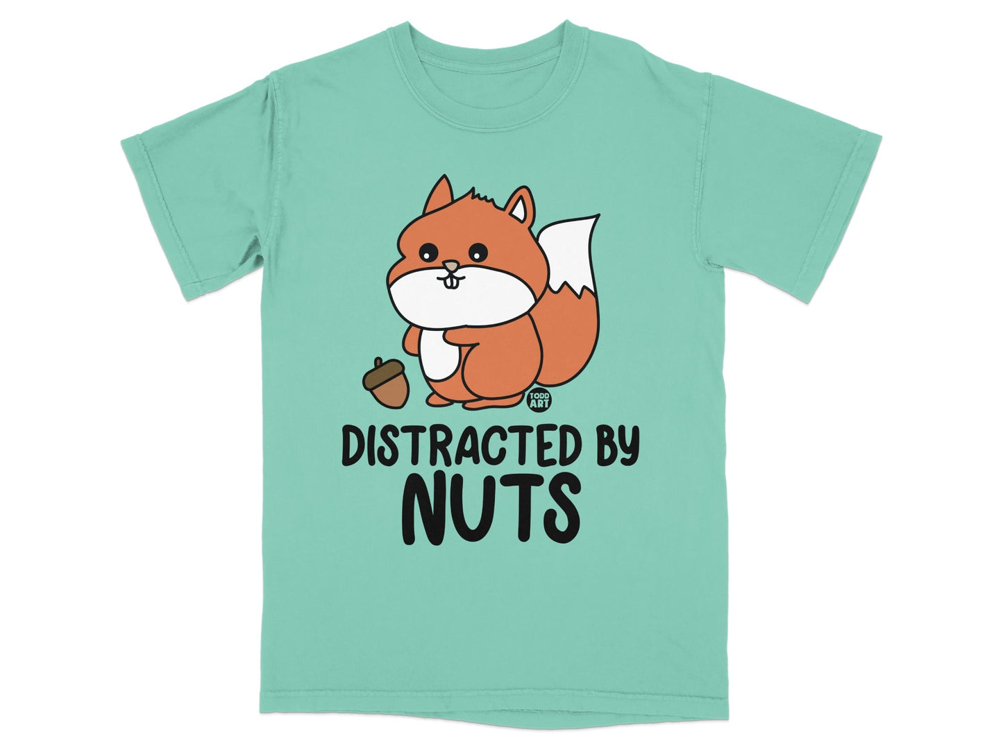 Cute Squirrel T-Shirts, Distracted By Nuts Tee, Funny Animal Lover Gift, Acorn Graphic Top, Humor Wildlife Apparel, Woodland Creature