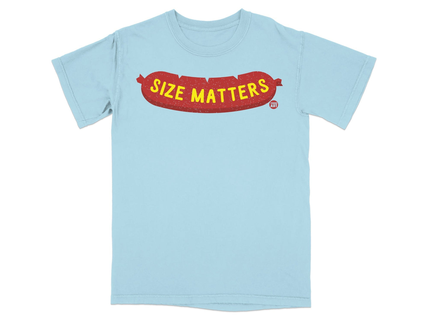 Size Matters T-Shirt, Funny Sausage Graphic Tee, Humorous Food Lover Gift, BBQ Grill Master Apparel, Witty Party Statement Top, Gag Gift