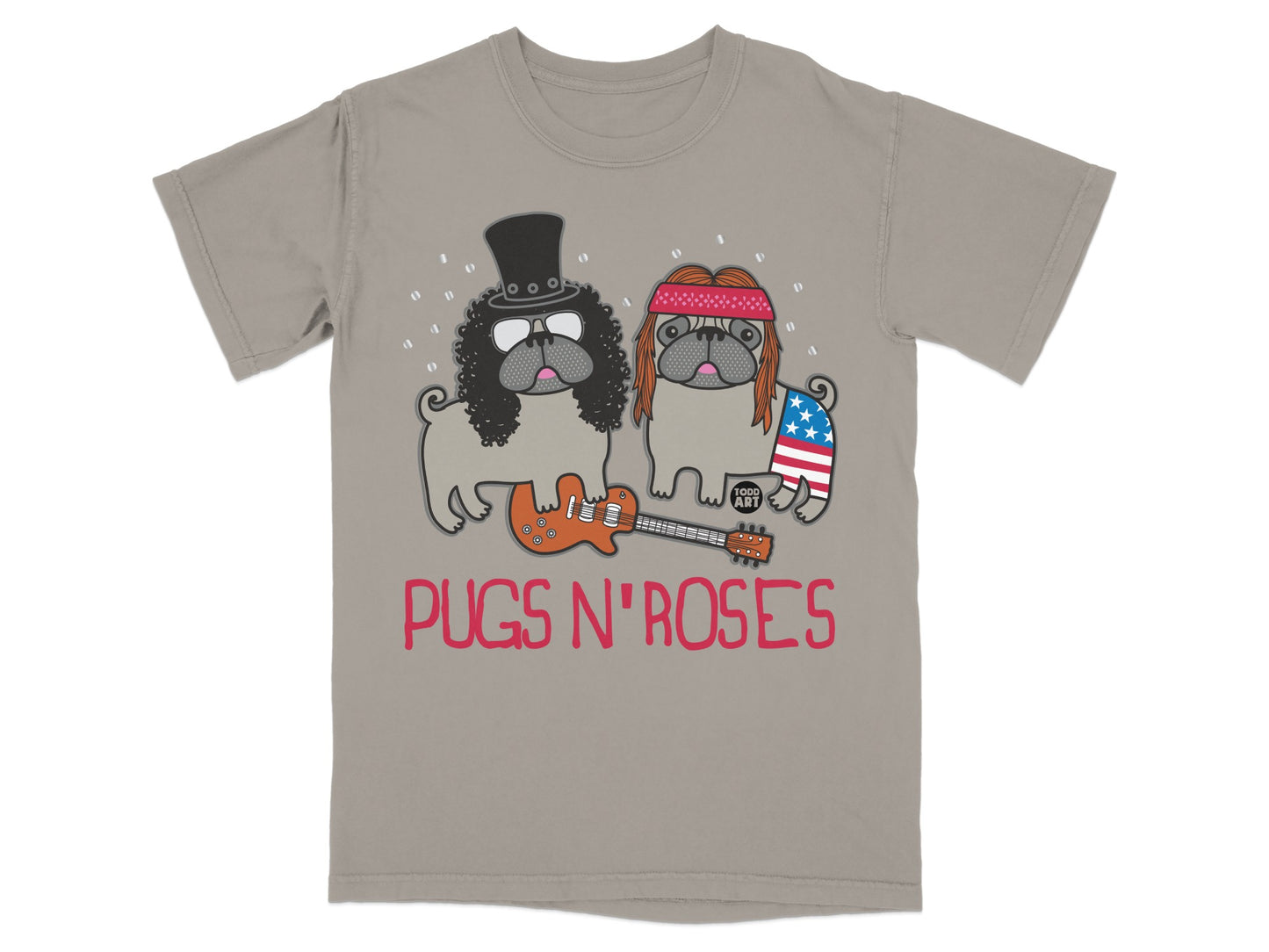 Pugs N' Roses Graphic T-Shirt with Cute Pug Design