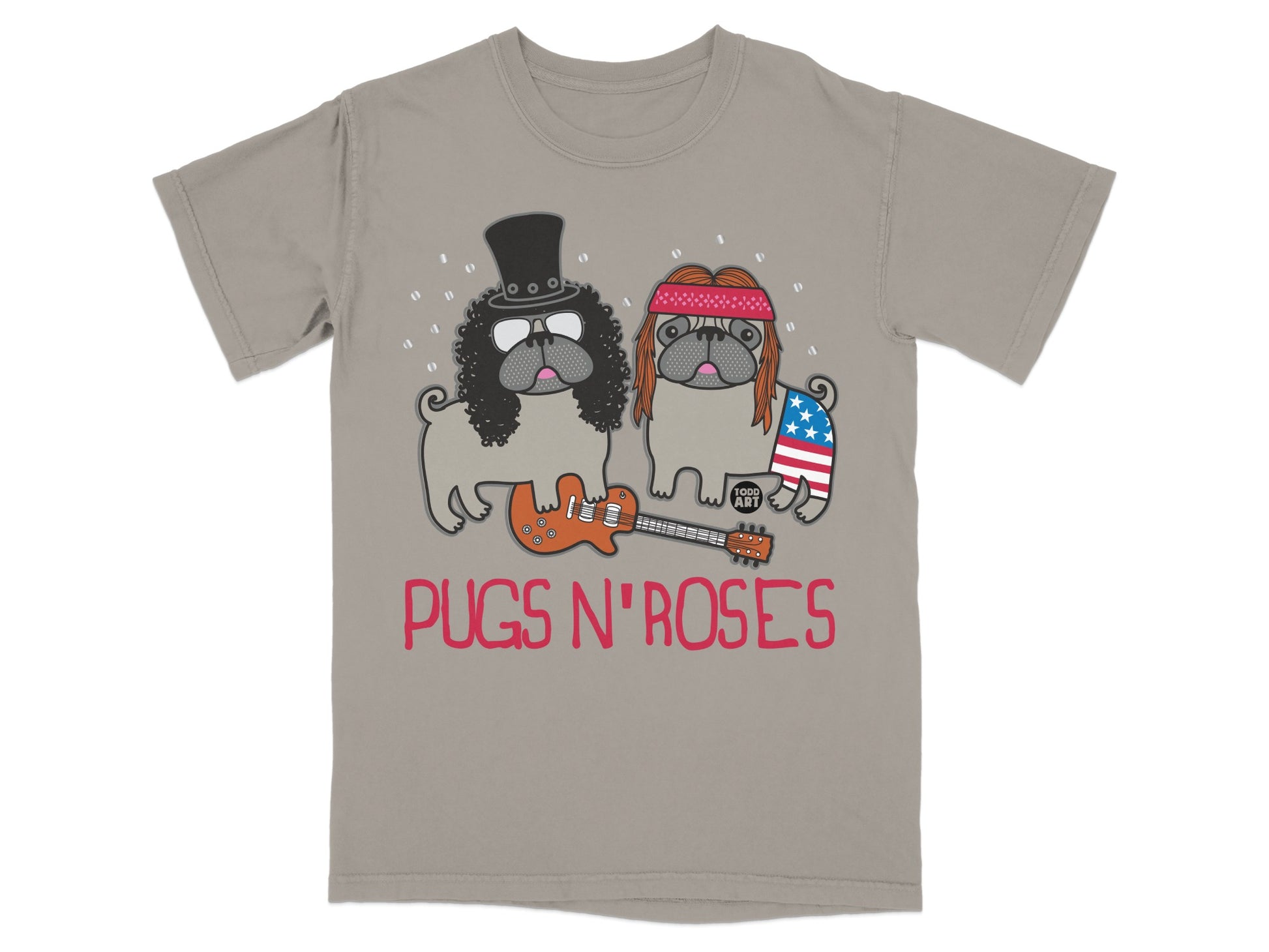 Pugs N' Roses Graphic T-Shirt with Cute Pug Design