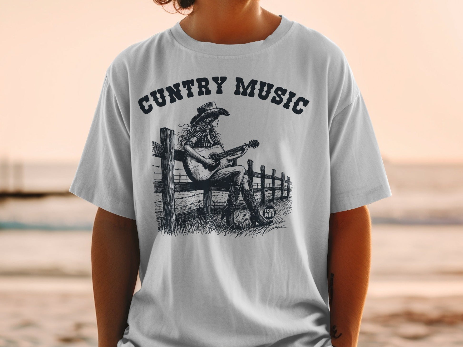Country music graphic on a white t-shirt.