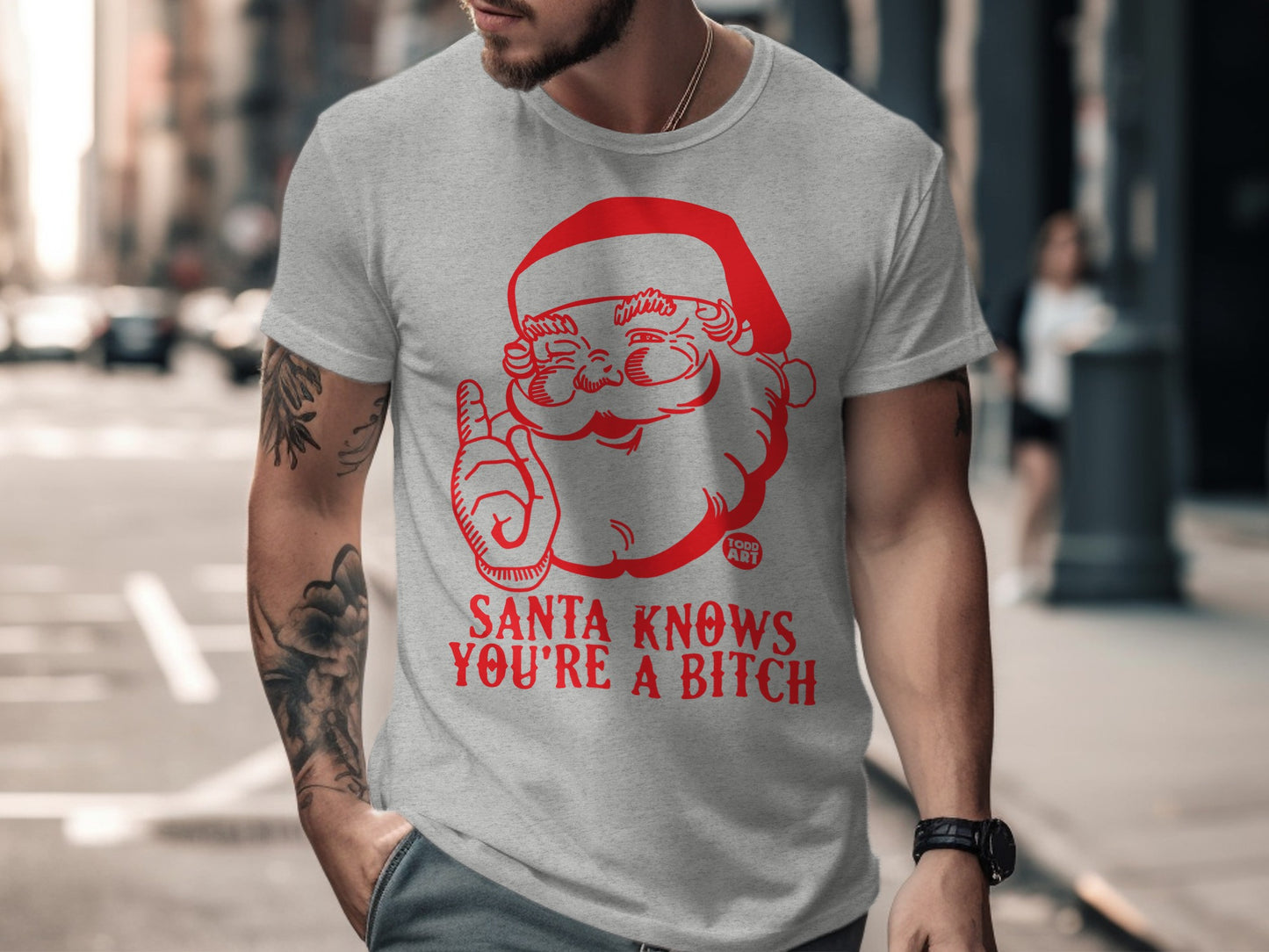 Santa Knows You're A Bitch Graphic Tee Holiday Shirt