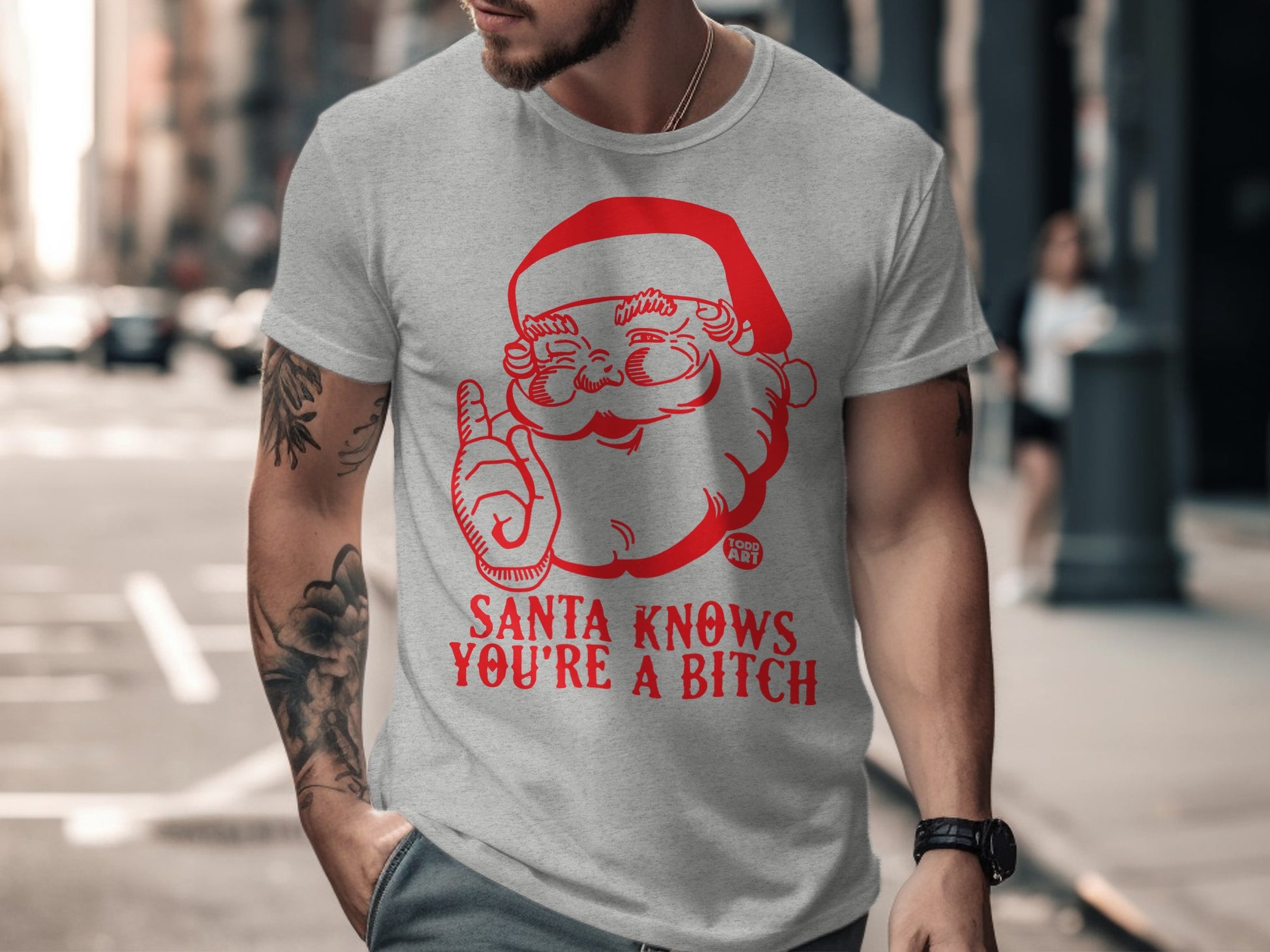 Santa Knows You're A Bitch Graphic Tee Holiday Shirt