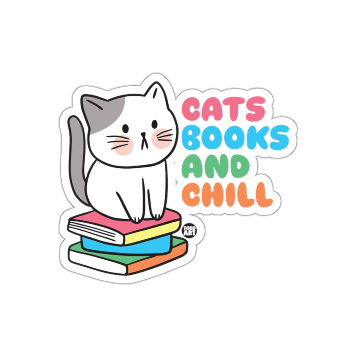 Cats Books and Chill On Books Stack Adorable sticker