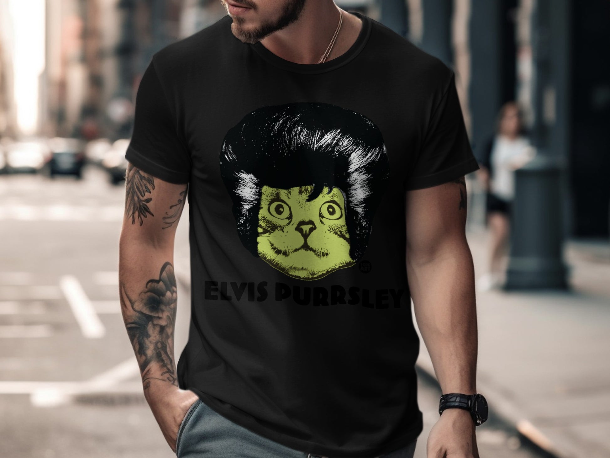 Elvis Purrsley Cat Graphic Tee Shirt