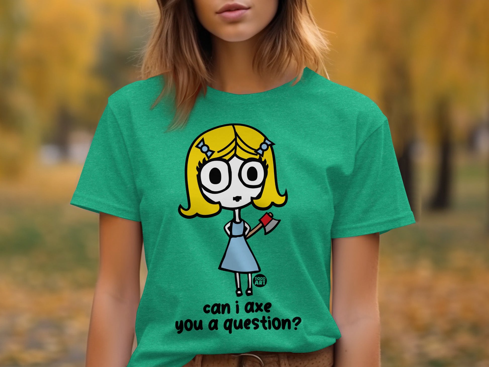 Funny Cartoon Character Can I Axe You A Question T-Shirt