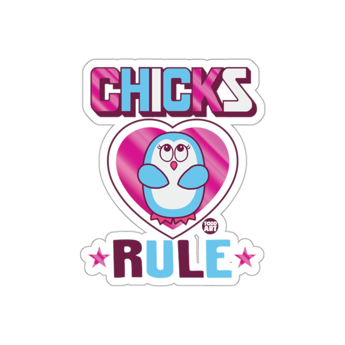 Chicks Rule with Cute Penguin Heart Graphic sticker