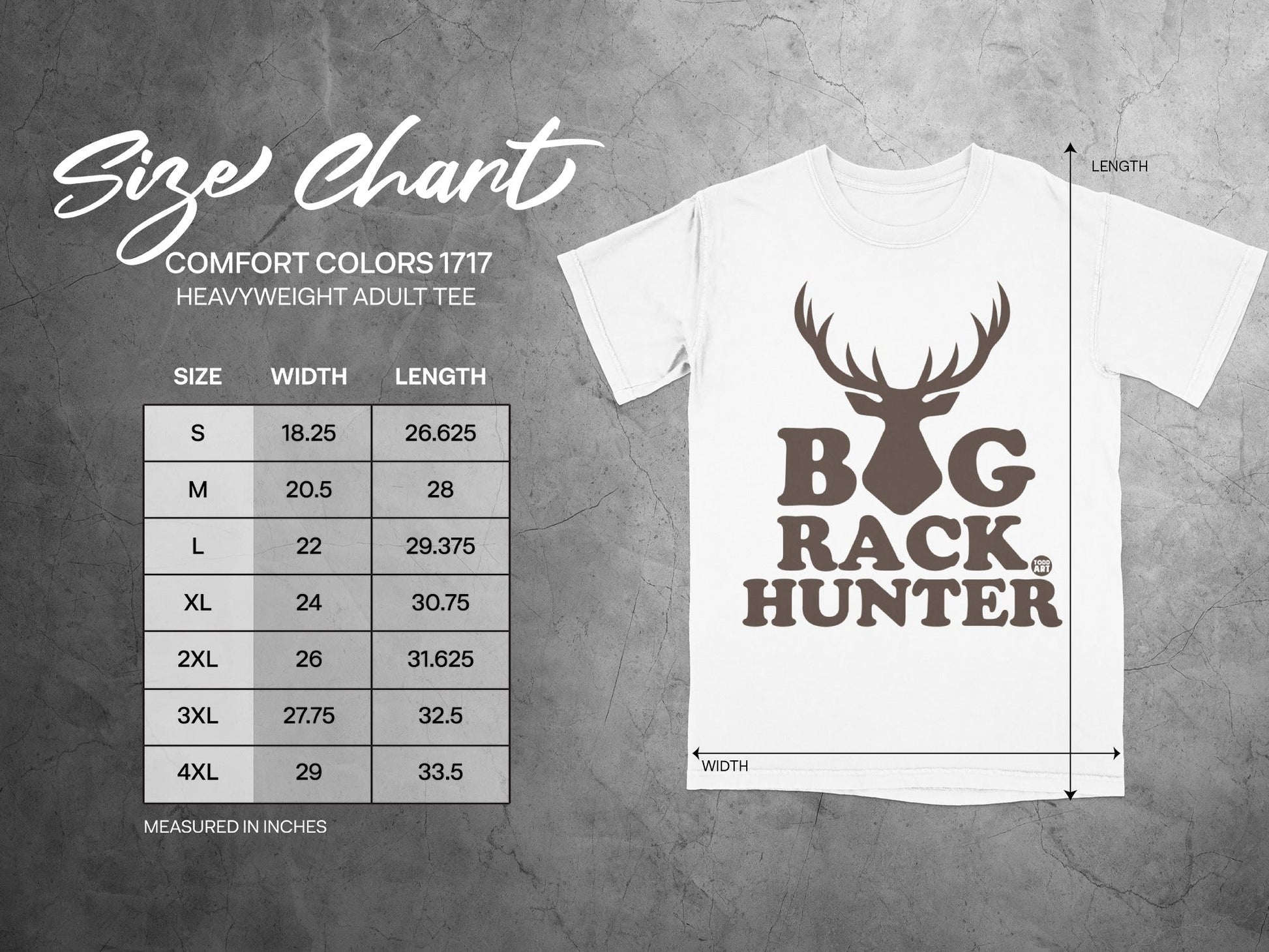 Big Rack Hunter Size Chart Heavyweight Adult Tee Product