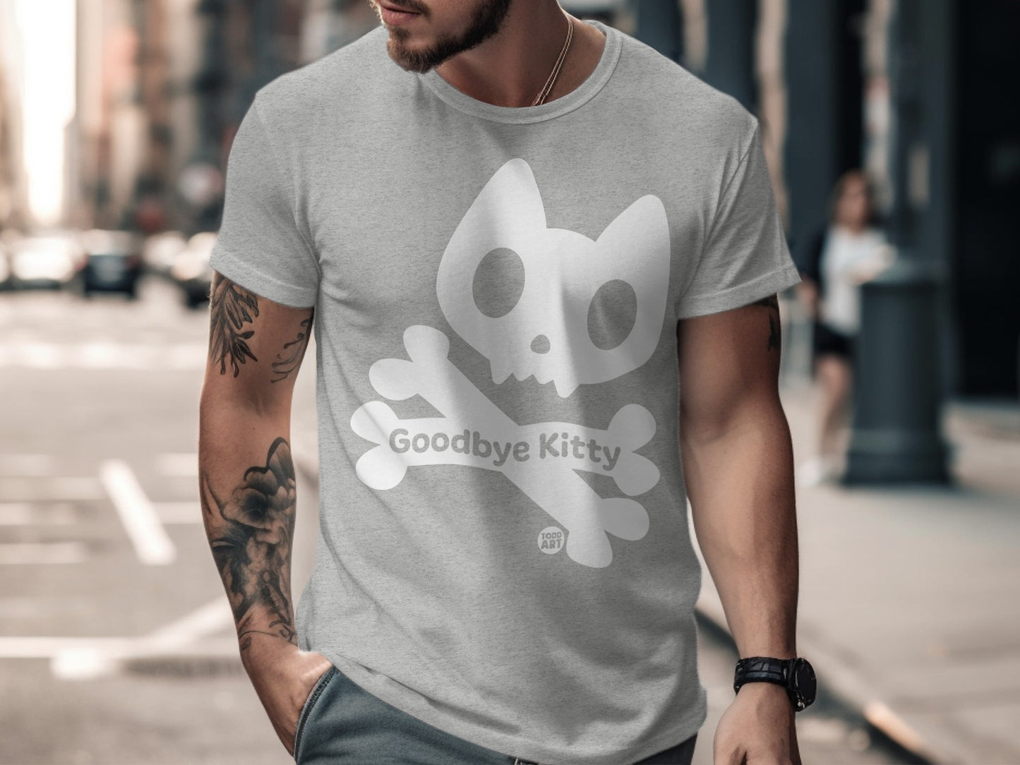 Goodbye Kitty Skull and Bones Graphic T-Shirt