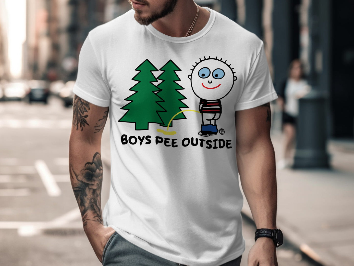 Boys Pee Outside Shirt with Funny Cartoon Design