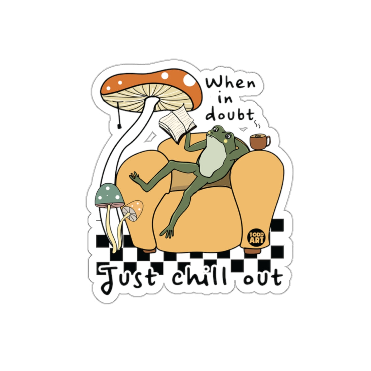 Just Chill Out Frog Reading on Couch Sticker
