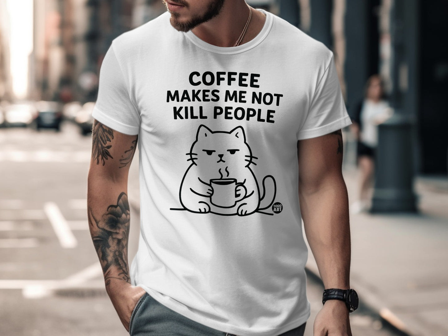 Coffee Makes Me Not Kill People Cat T-Shirt