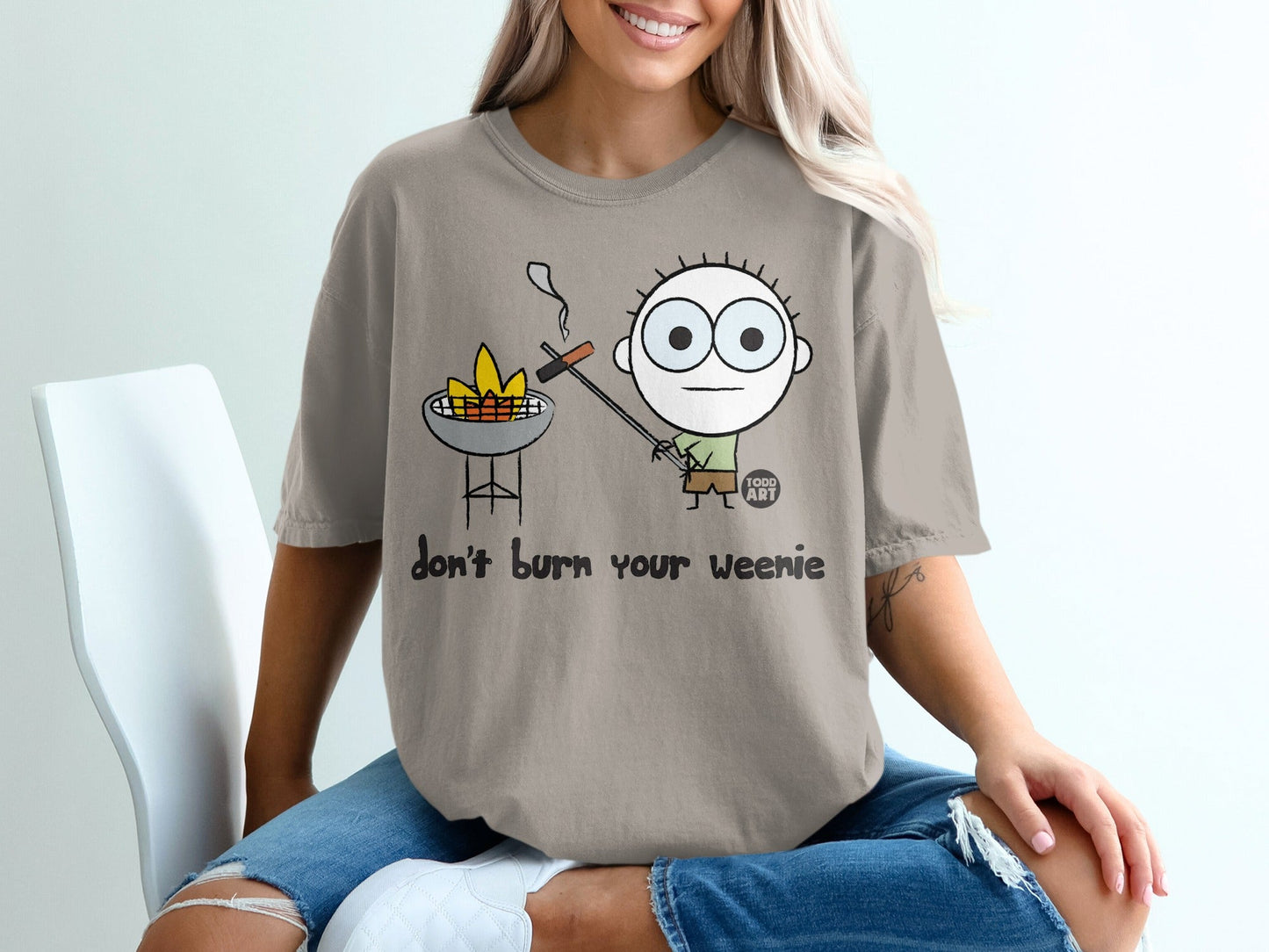 Don't Burn Your Weenie Funny Cartoon Graphic Tee